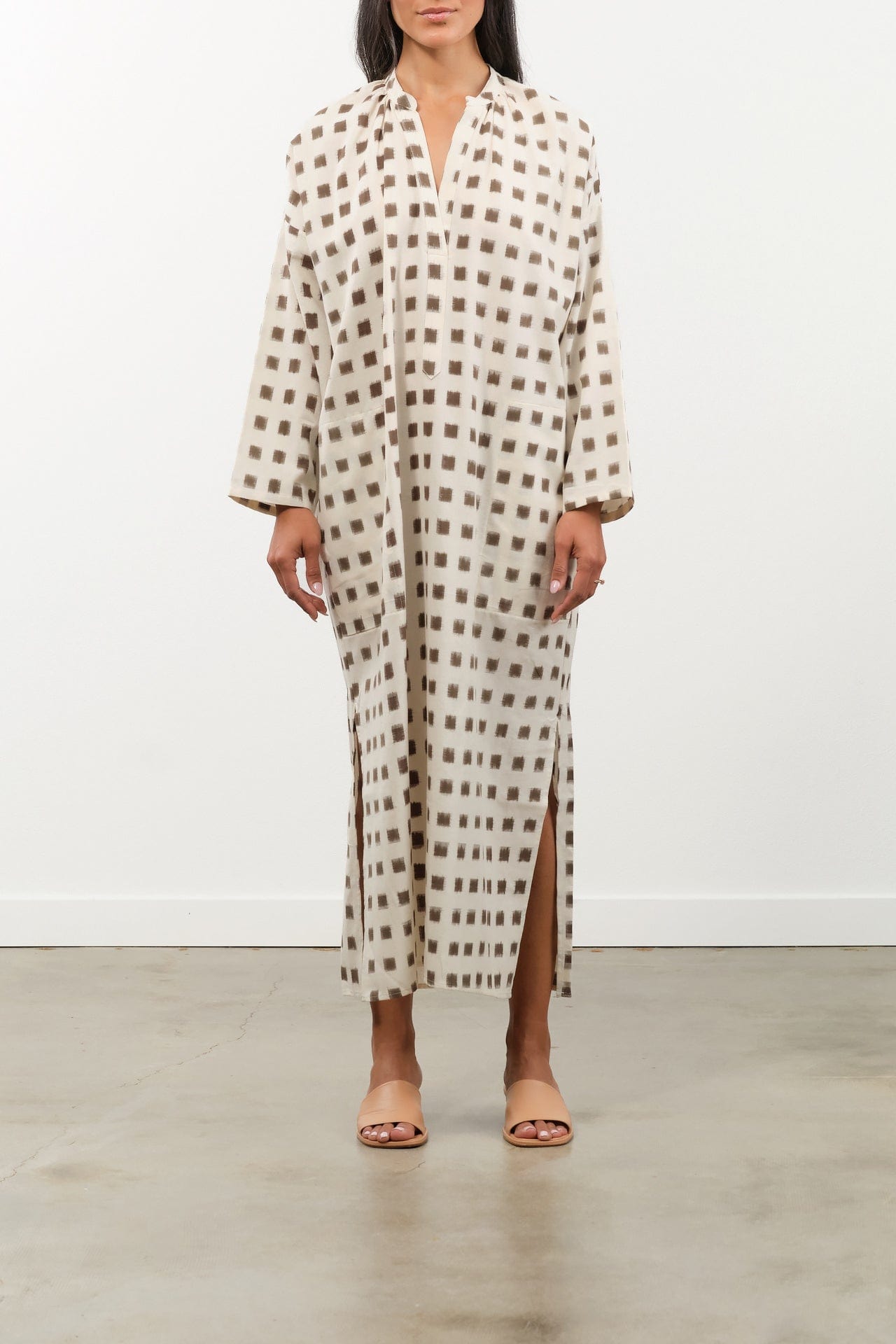 Two NY Apparel Womens Dresses Long Ikat Caftan Cream/Brown / One Size