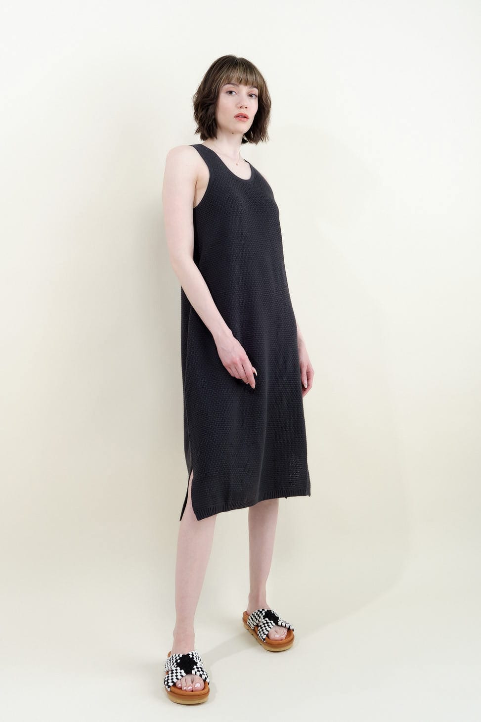 Lace Tank Dress in Washed Black
