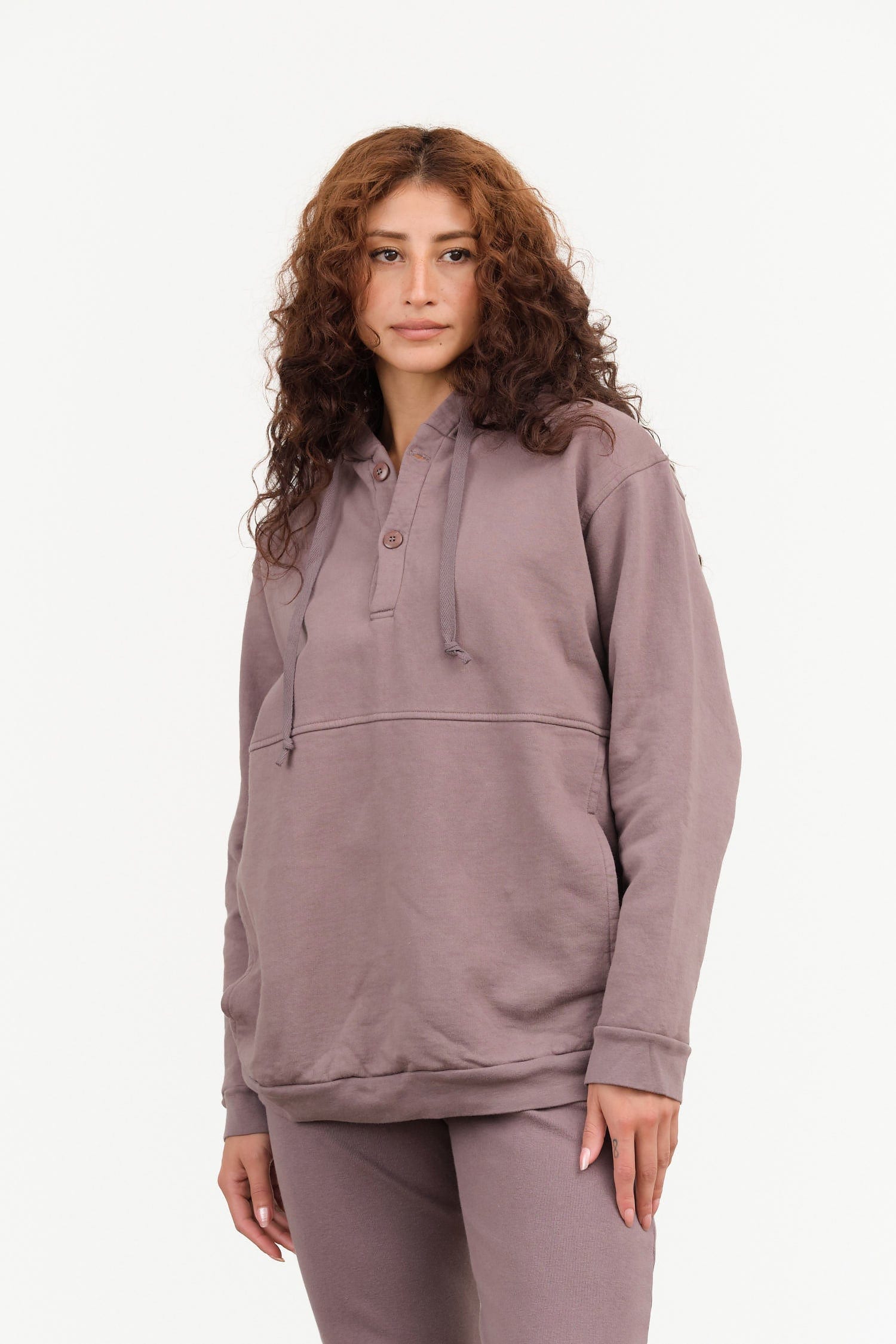 Wol Hide Apparel Womens Lounge Popover Hoodie in Mushroom Mushroom / Small
