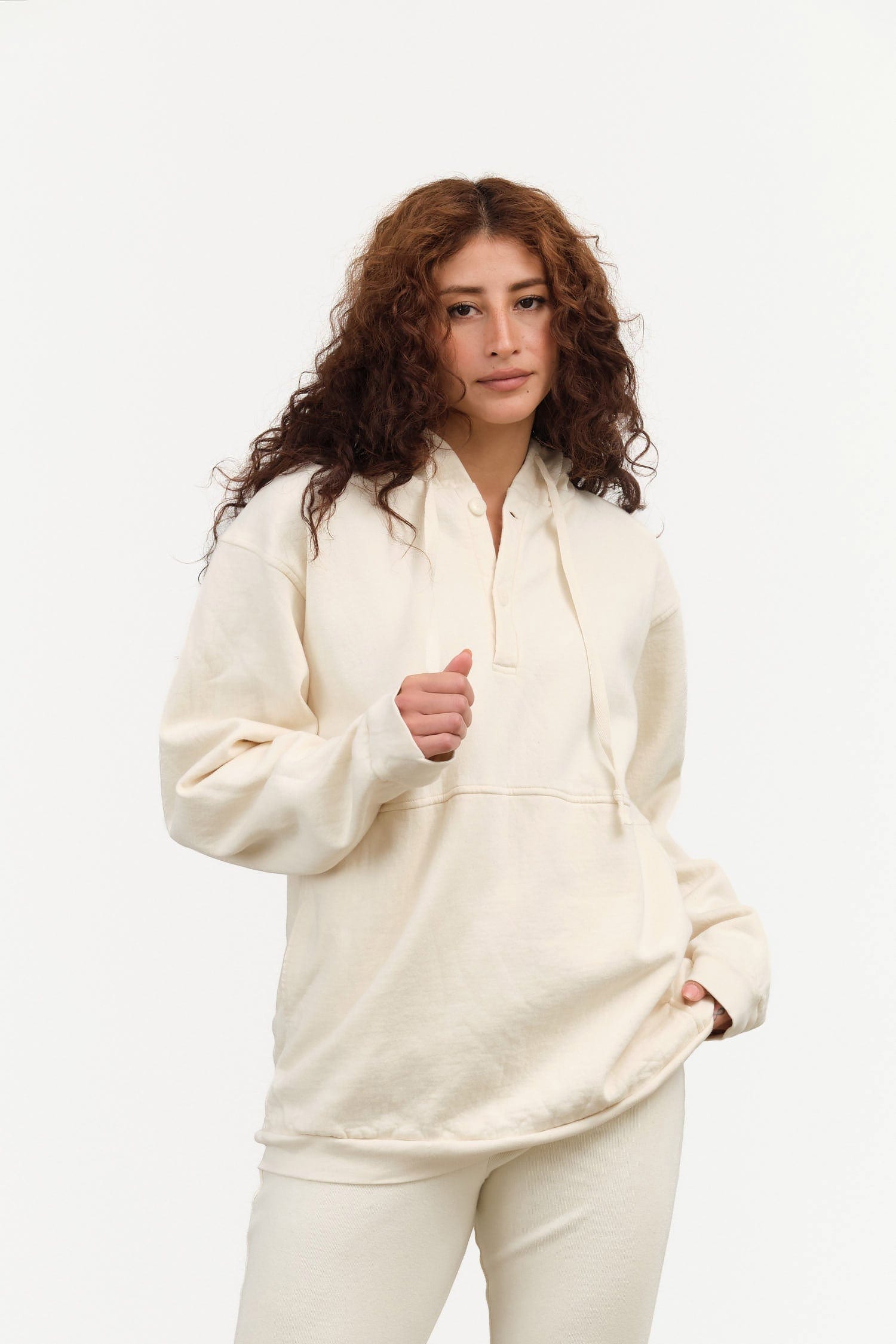 Wol Hide Apparel Womens Lounge Popover Hoodie in Natural Natural / Small