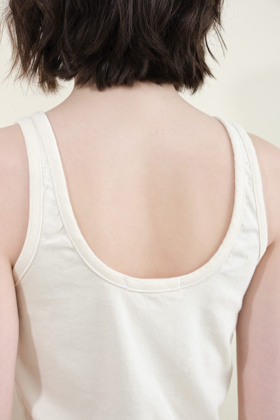 Back scoop on Scoop Back Tank in Natural