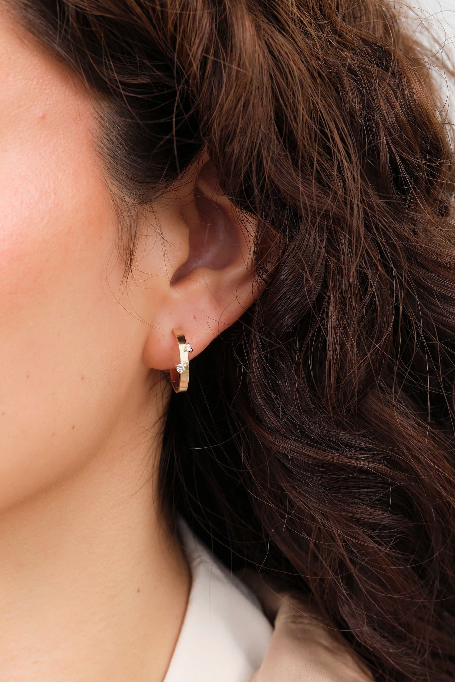 WWAKE Jewelry Earrings Diamond Bove Hoops Earrings 14K Yellow Gold / Pair