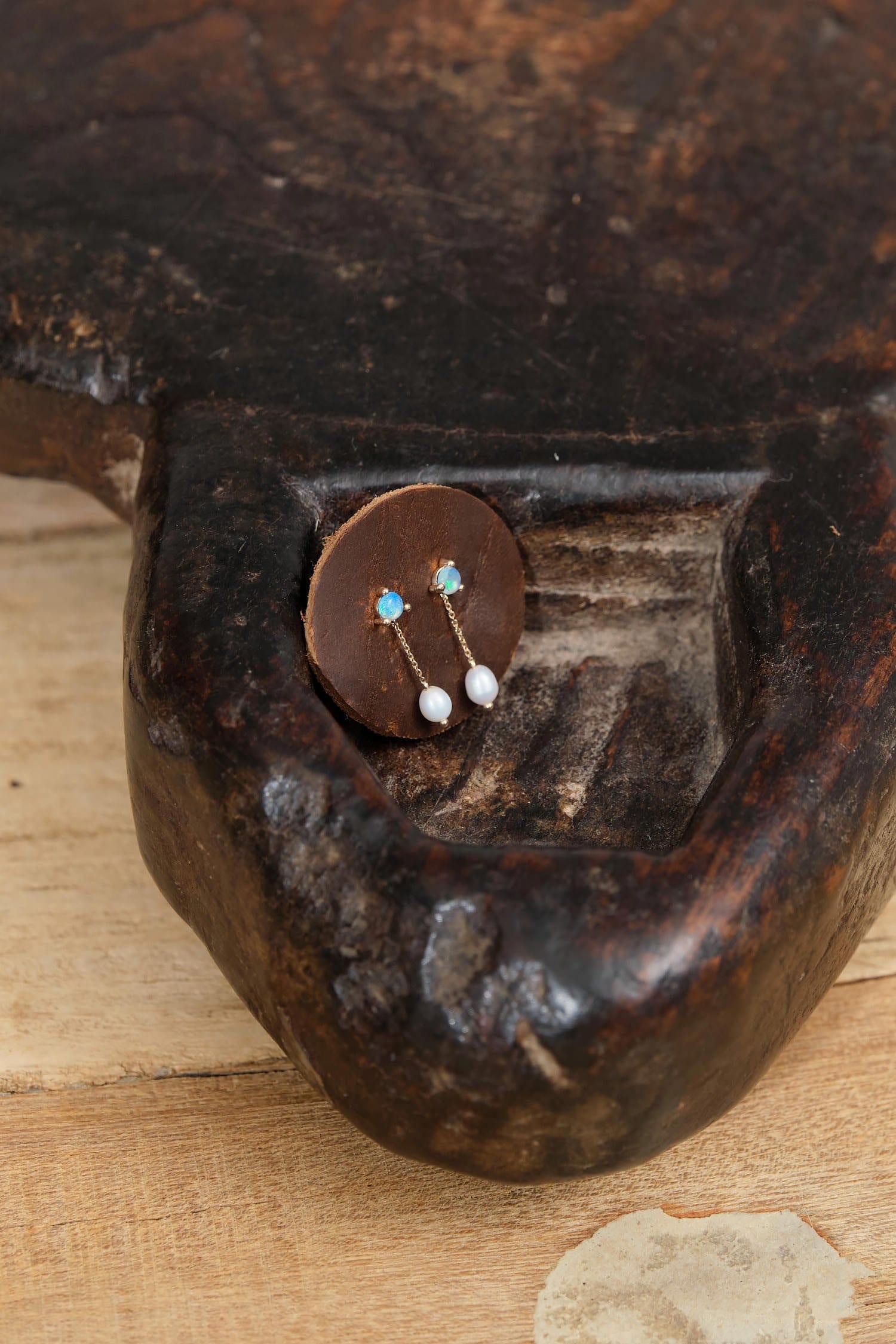 WWAKE Jewelry Earrings Large Opal and Pearl Shower Earrings 14K Yellow Gold / Pair