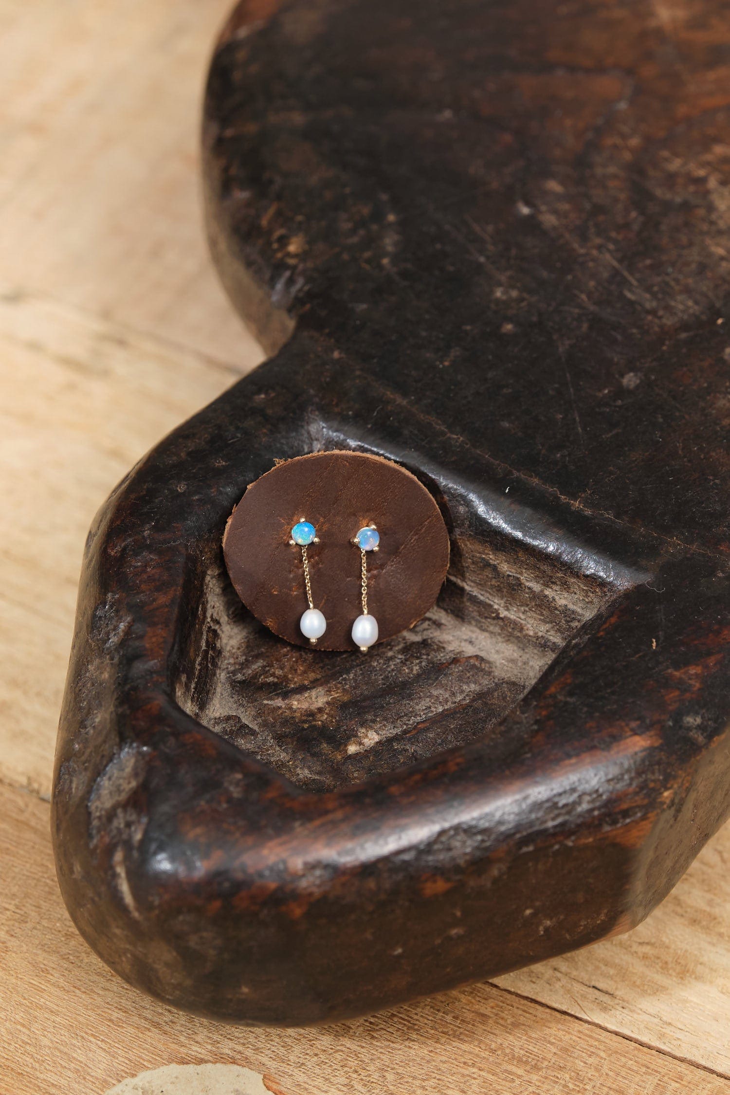 WWAKE Jewelry Earrings Large Opal and Pearl Shower Earrings 14K Yellow Gold / Pair