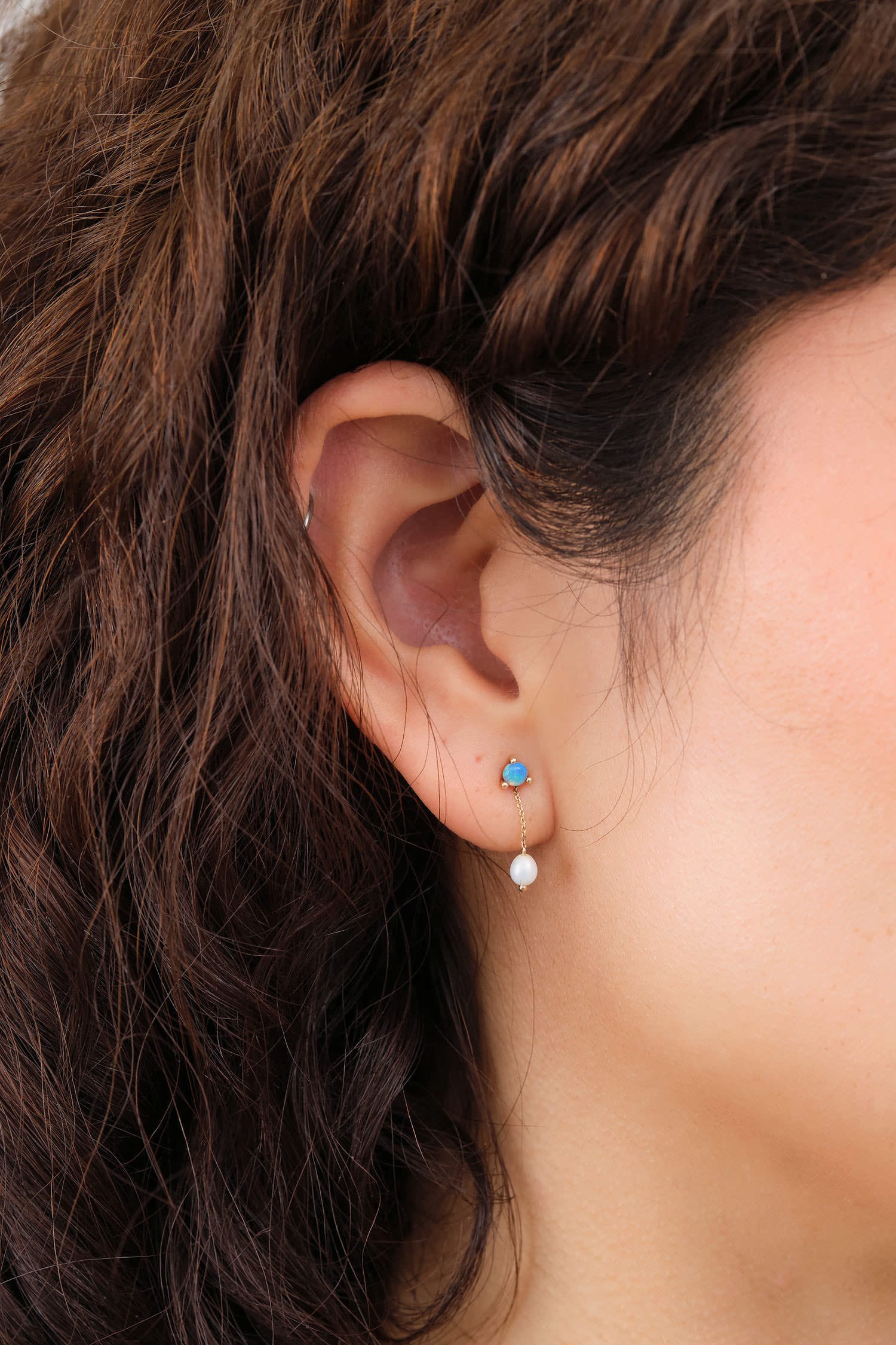 WWAKE Jewelry Earrings Large Opal and Pearl Shower Earrings 14K Yellow Gold / Pair