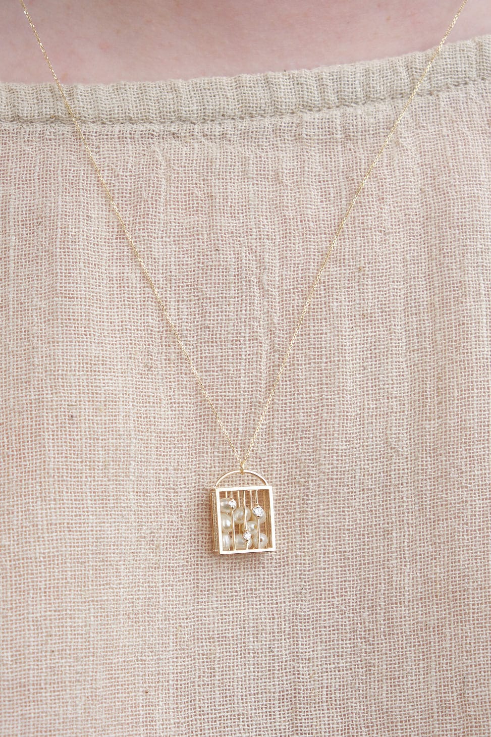 WWAKE Jewelry Necklaces Reliquary Diamond and Pearl Necklace Pearl / 18-20" Chain