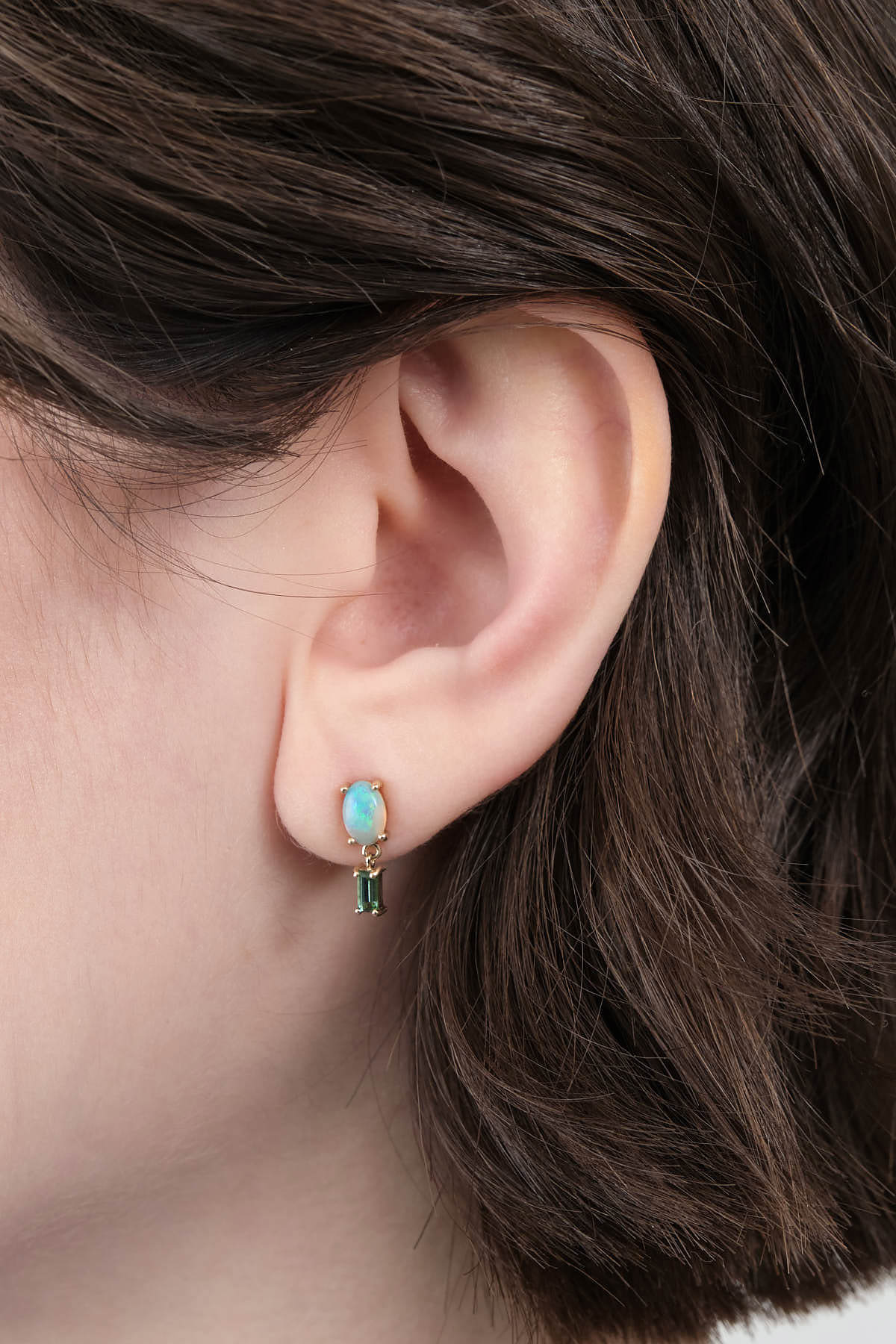 WWAKE Jewelry Earrings Opal and Tourmaline Stela Earrings 14K Yellow Gold / Pair