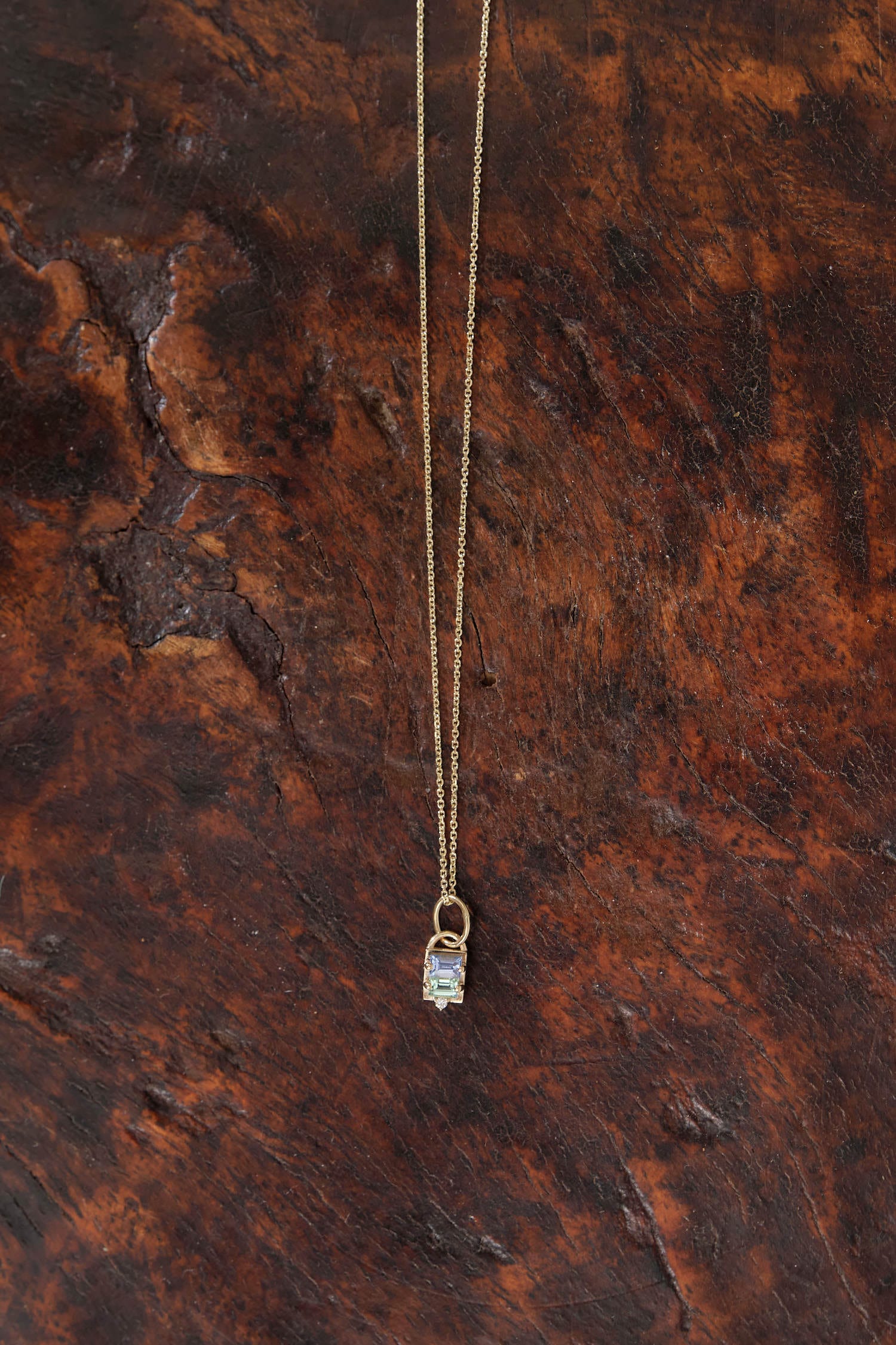 WWAKE Jewelry Necklaces Three Pendant Necklace Light Blue Sapphire and Green Tourmaline / 18" Chain