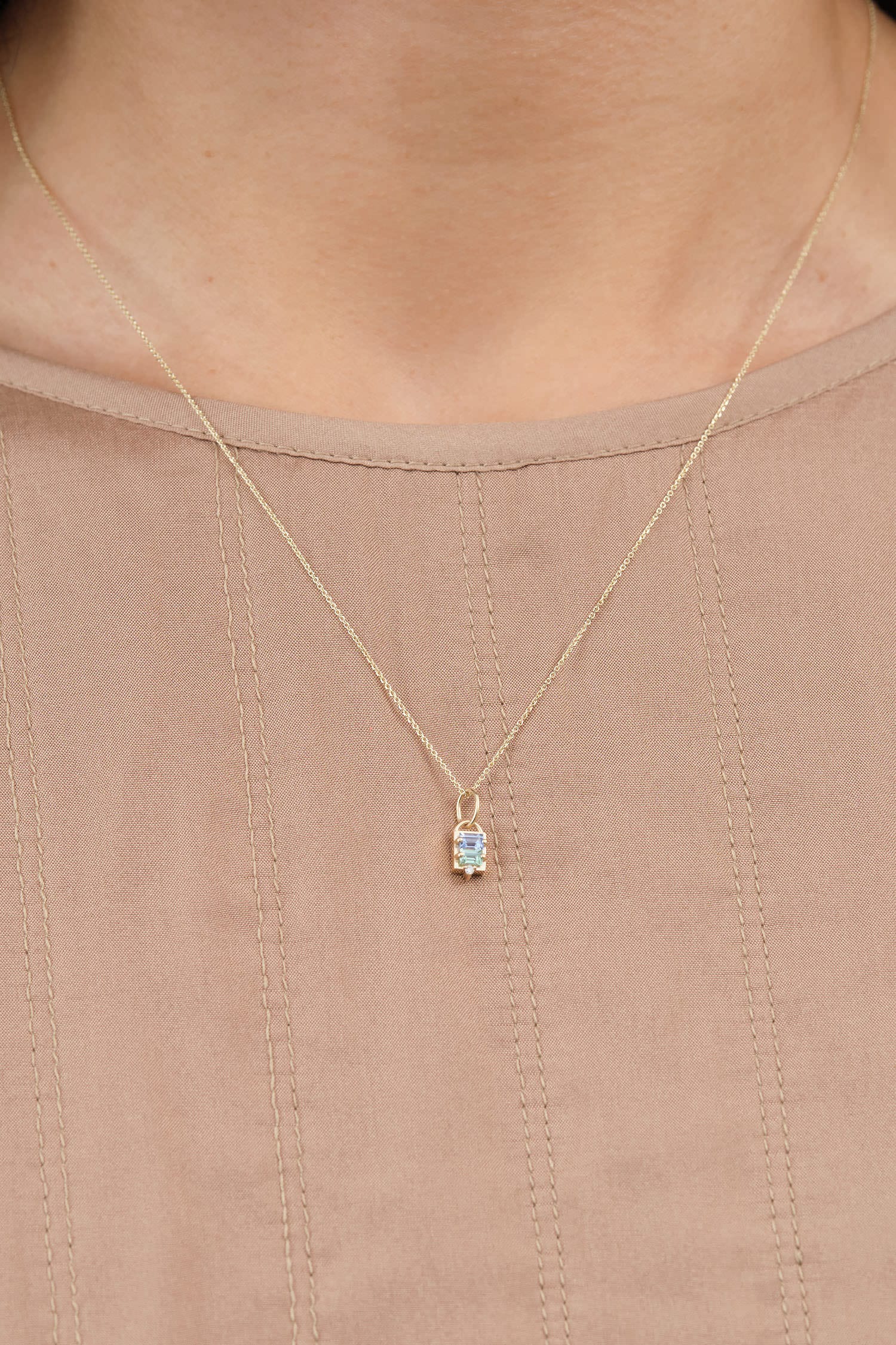 WWAKE Jewelry Necklaces Three Pendant Necklace Light Blue Sapphire and Green Tourmaline / 18" Chain