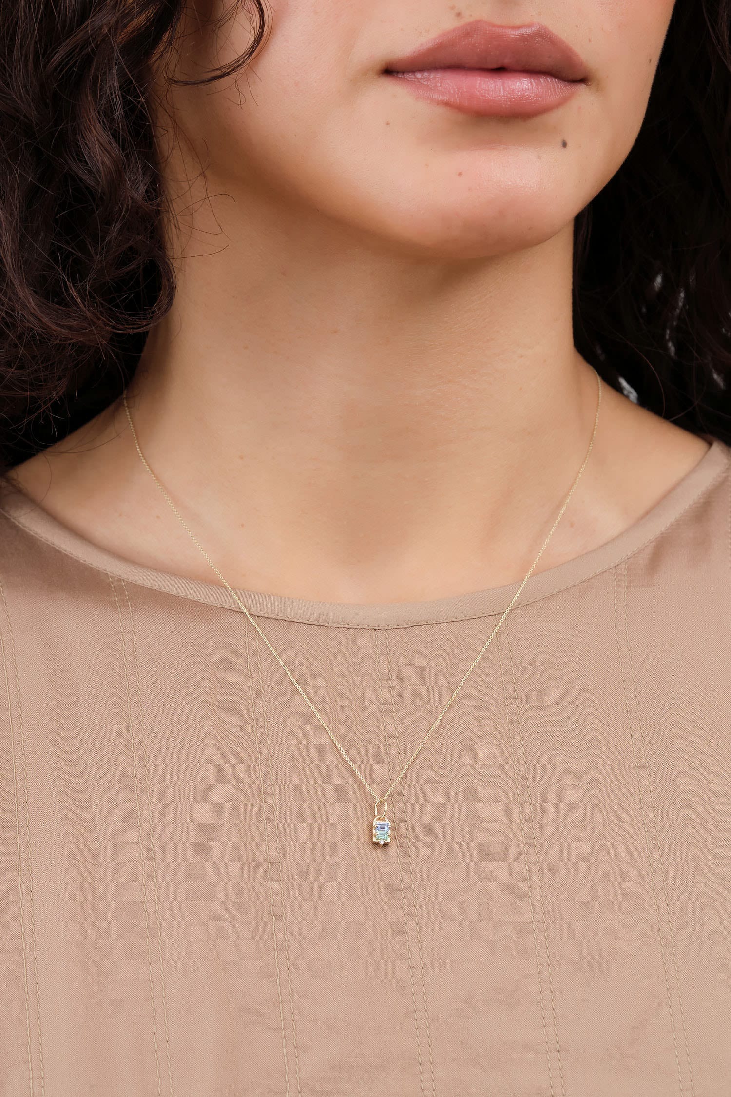 WWAKE Jewelry Necklaces Three Pendant Necklace Light Blue Sapphire and Green Tourmaline / 18" Chain