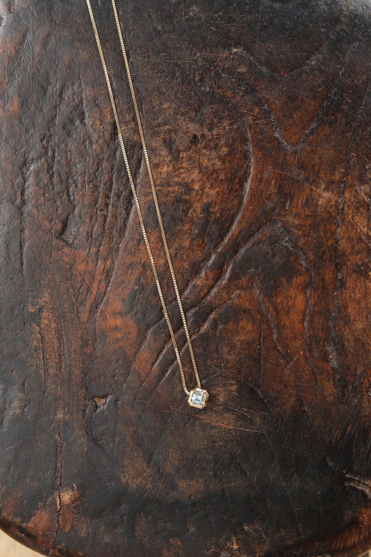 Young In The Mountains Jewelry Necklaces Asscher Slide Pendant Necklace in Montana Sapphire 14K Yellow Gold / 16" Chain