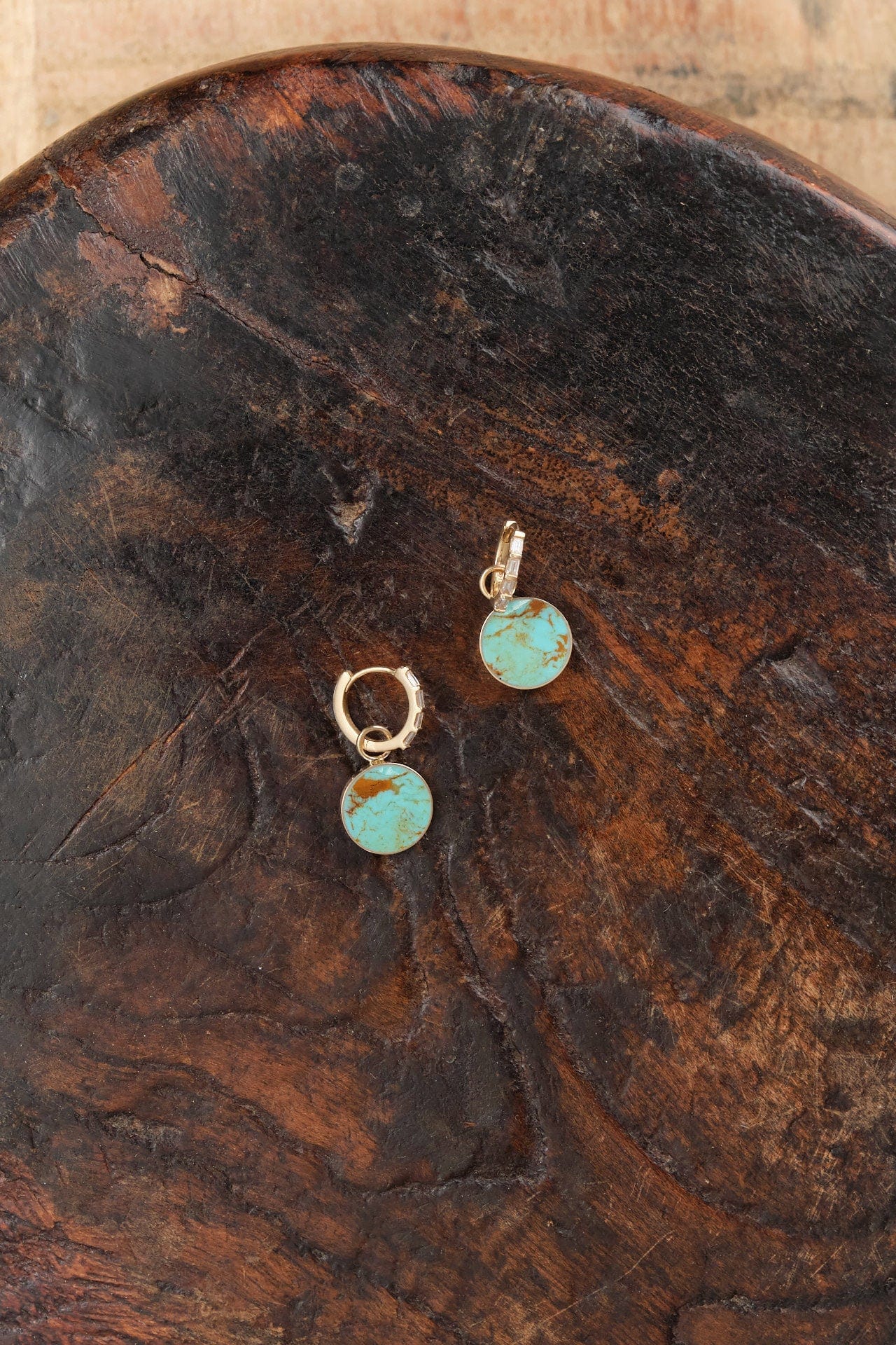 Young In The Mountains Jewelry Earrings Circ Earrings in Two Tone Turquoise 14K Yellow Gold / Pair