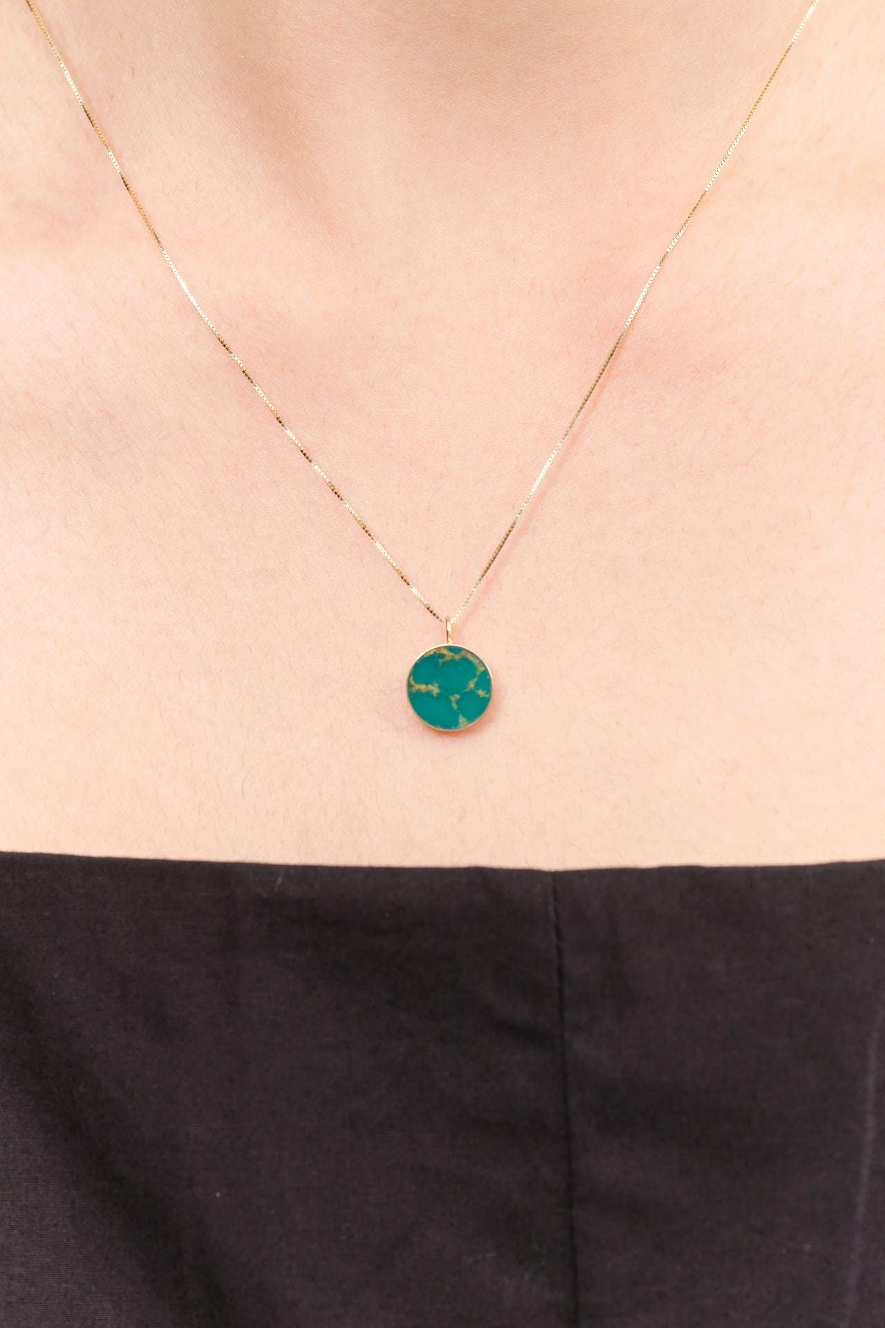 Young In The Mountains Jewelry Necklaces Circ Necklace in Kingman Gold Green Turquoise 14K Yellow Gold / 18" Chain