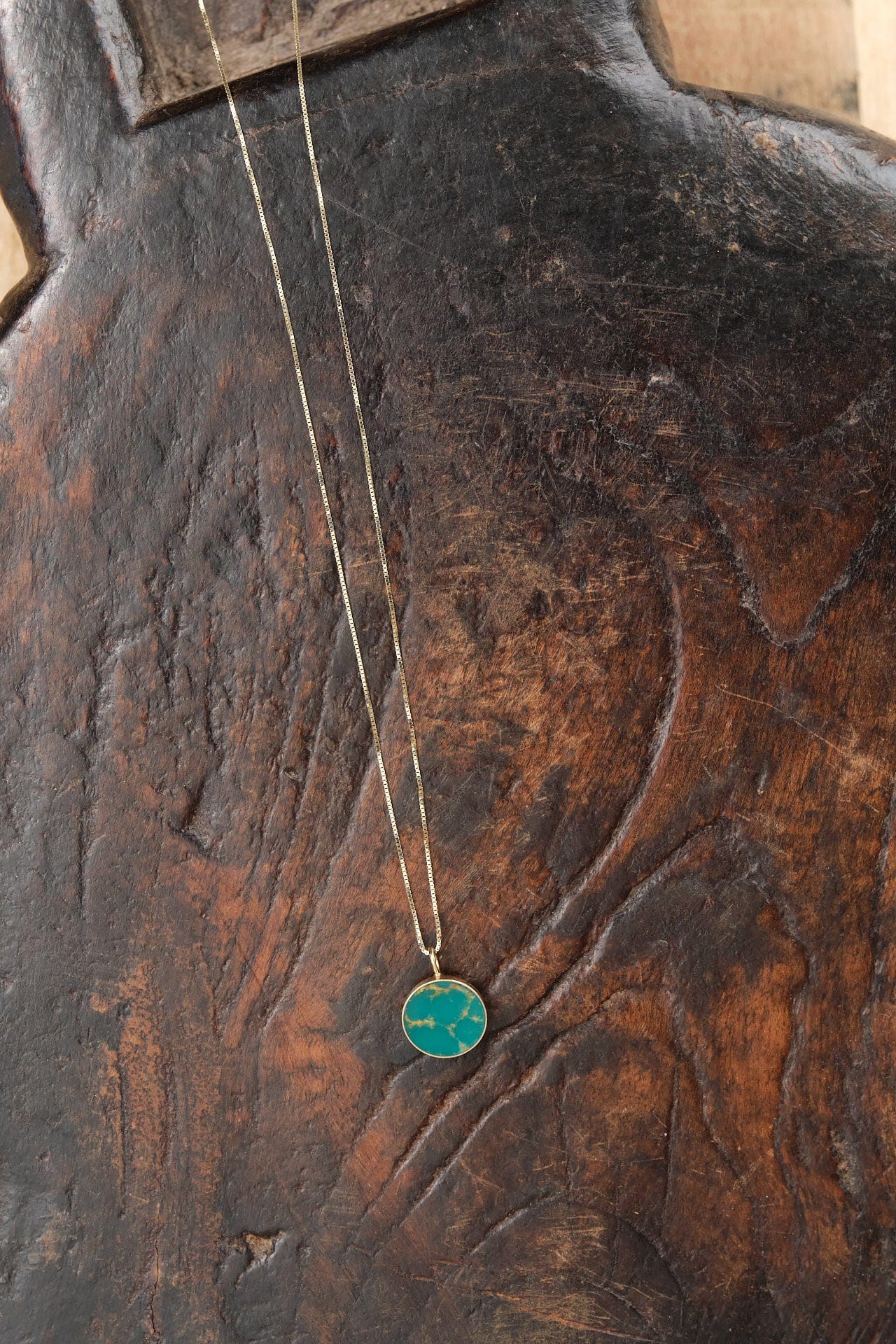 Young In The Mountains Jewelry Necklaces Circ Necklace in Kingman Gold Green Turquoise 14K Yellow Gold / 18" Chain