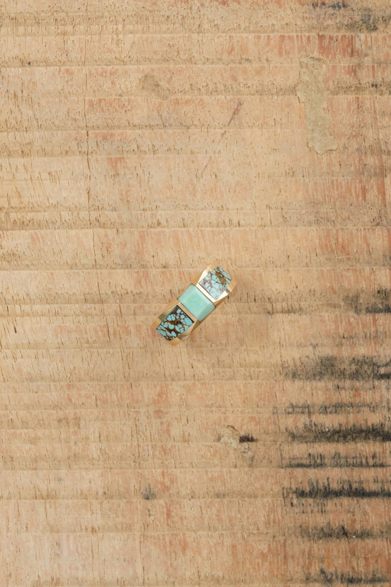 Young In The Mountains Jewelry Rings Feronia Inlay Band Ring in Broken Arrow Turquoise 14K Yellow Gold / 6.75