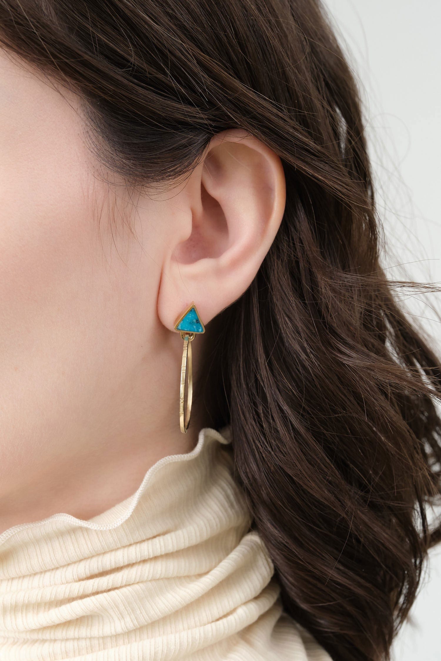 Young In The Mountains Jewelry Earrings Kingman Turquoise Playa Hoop Earrings 14K Yellow Gold / 1.25" Dia