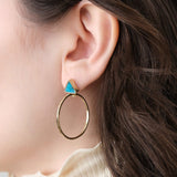 Young In The Mountains Jewelry Earrings Kingman Turquoise Playa Hoop Earrings 14K Yellow Gold / 1.25" Dia