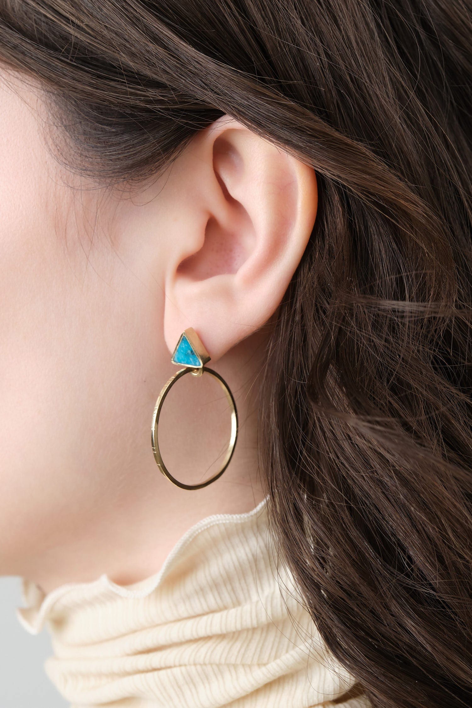 Young In The Mountains Jewelry Earrings Kingman Turquoise Playa Hoop Earrings 14K Yellow Gold / 1.25" Dia