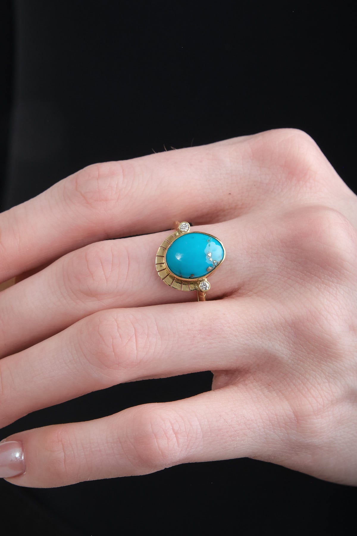 Young in the Mountains Reina Ring with Kingman Pyrite Turquoise
