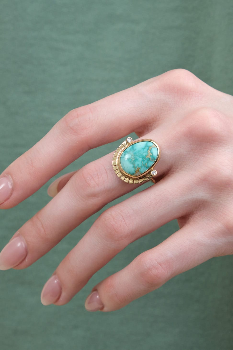 Robins Egg Blue Reina Ring on the body
