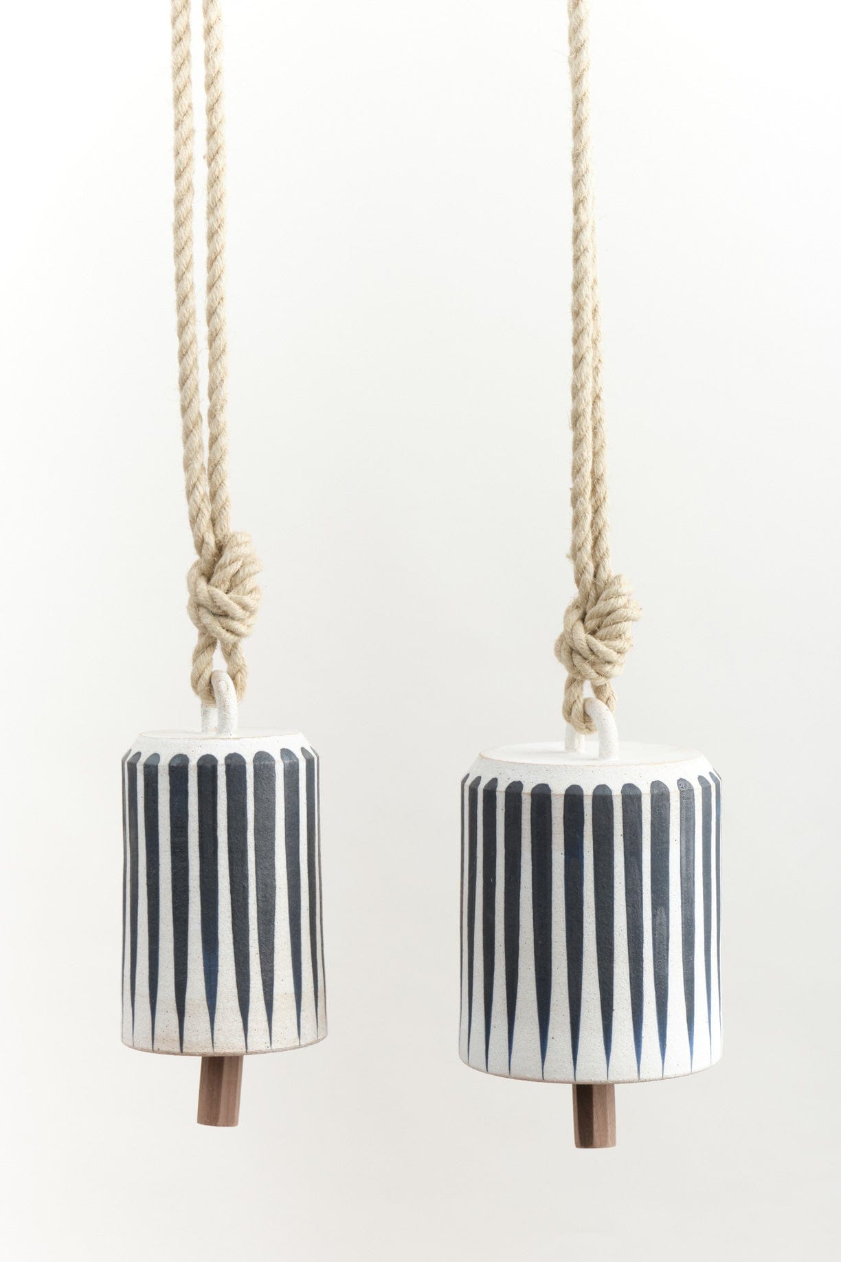 MQuan Art Ceramics Large Wide Thrown Bell in Indigo Stripes Indigo Stripes / 7.75" H X 6.5" D