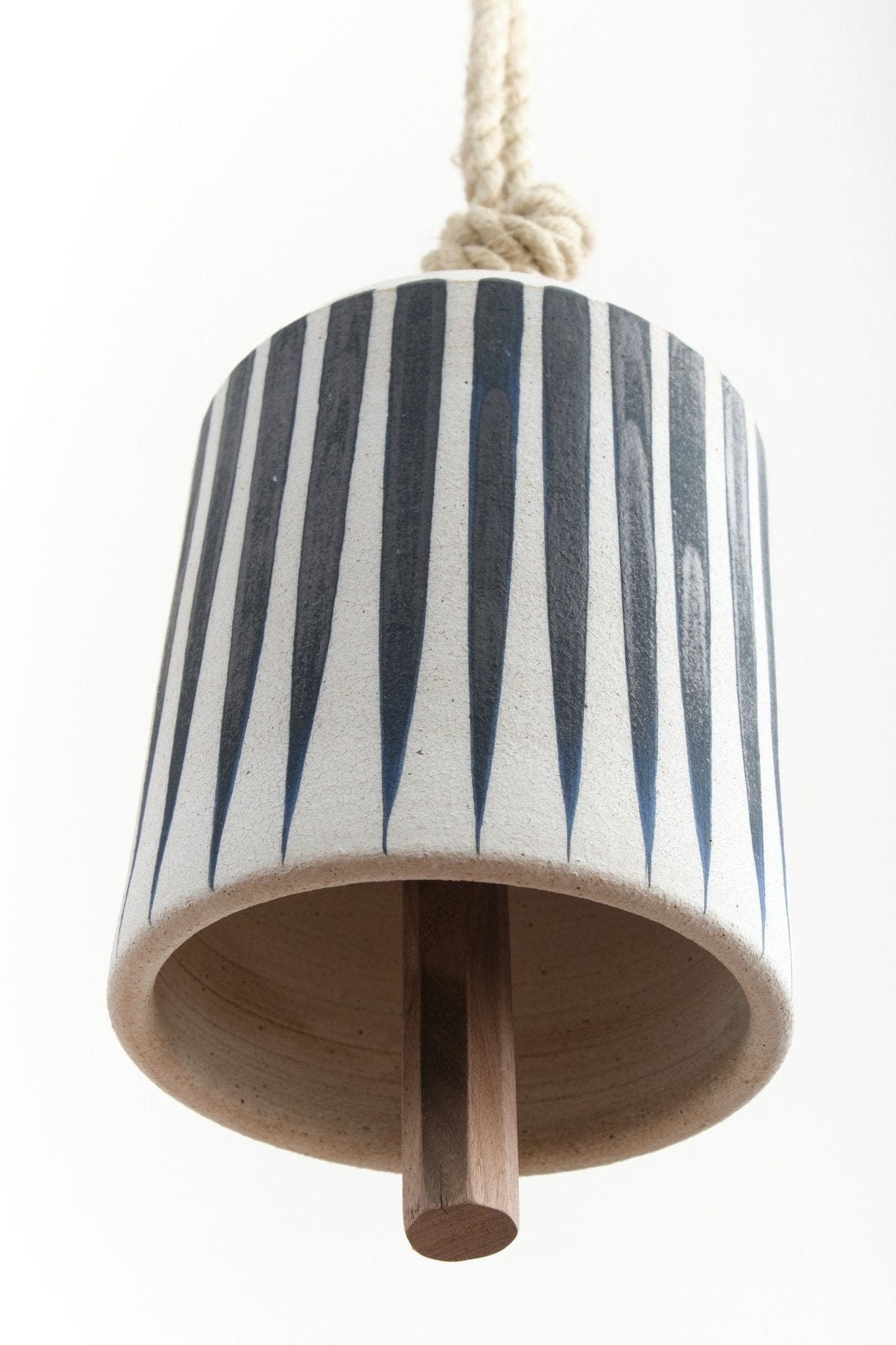 MQuan Art Ceramics Large Wide Thrown Bell in Indigo Stripes Indigo Stripes / 7.75" H X 6.5" D