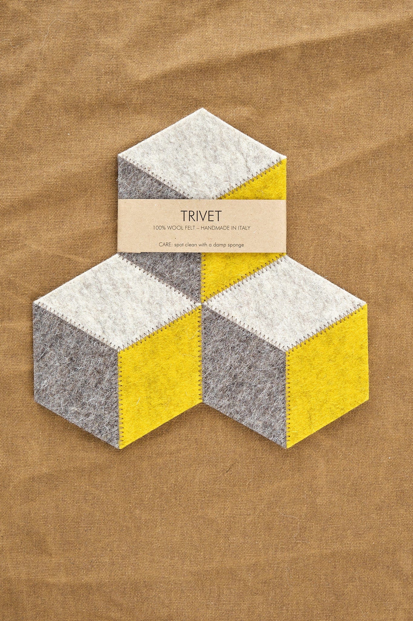 Anonima Mente Design Hexagonal Felt Trivet mustard
