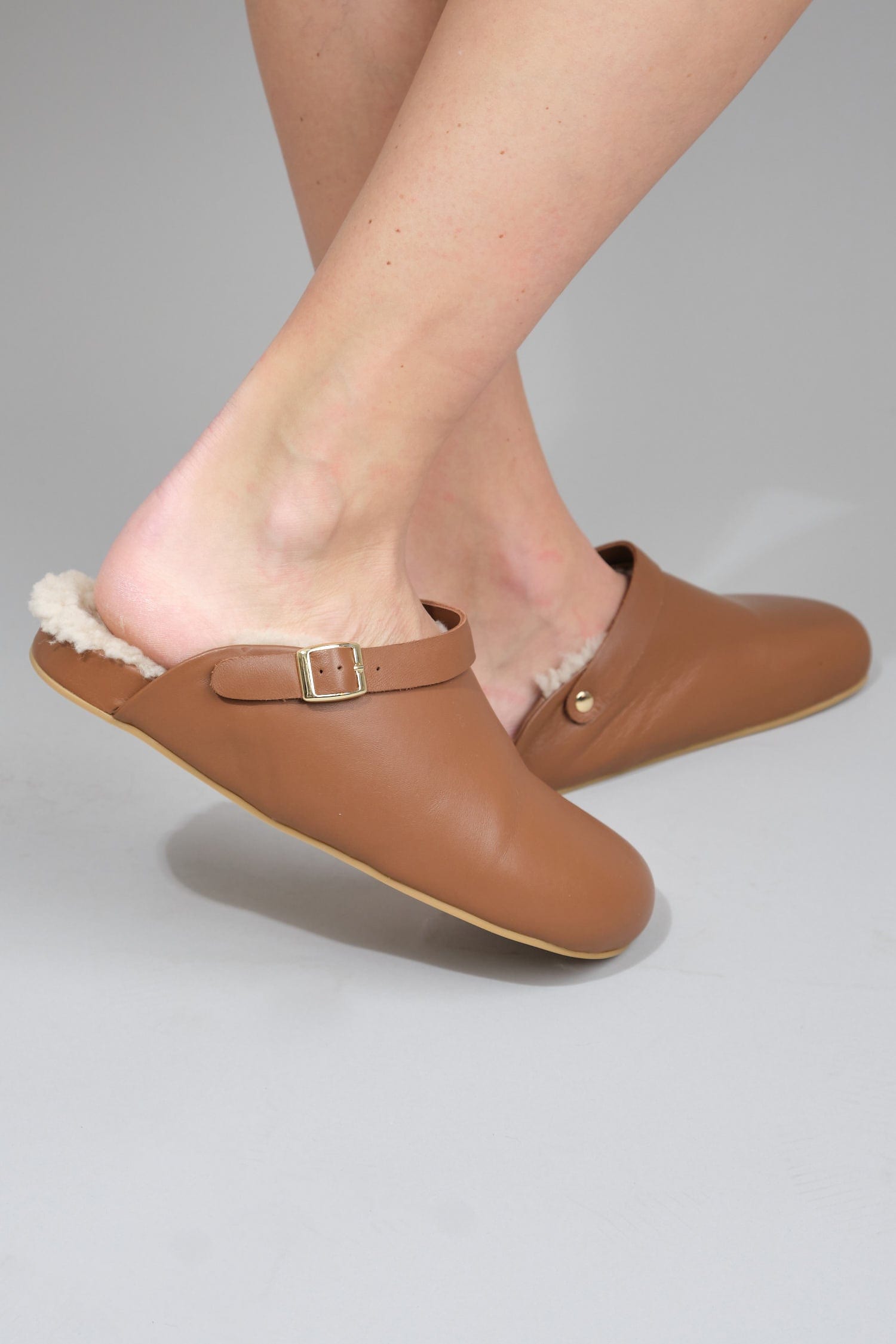 Buckle on Clog with Shearling in Umber