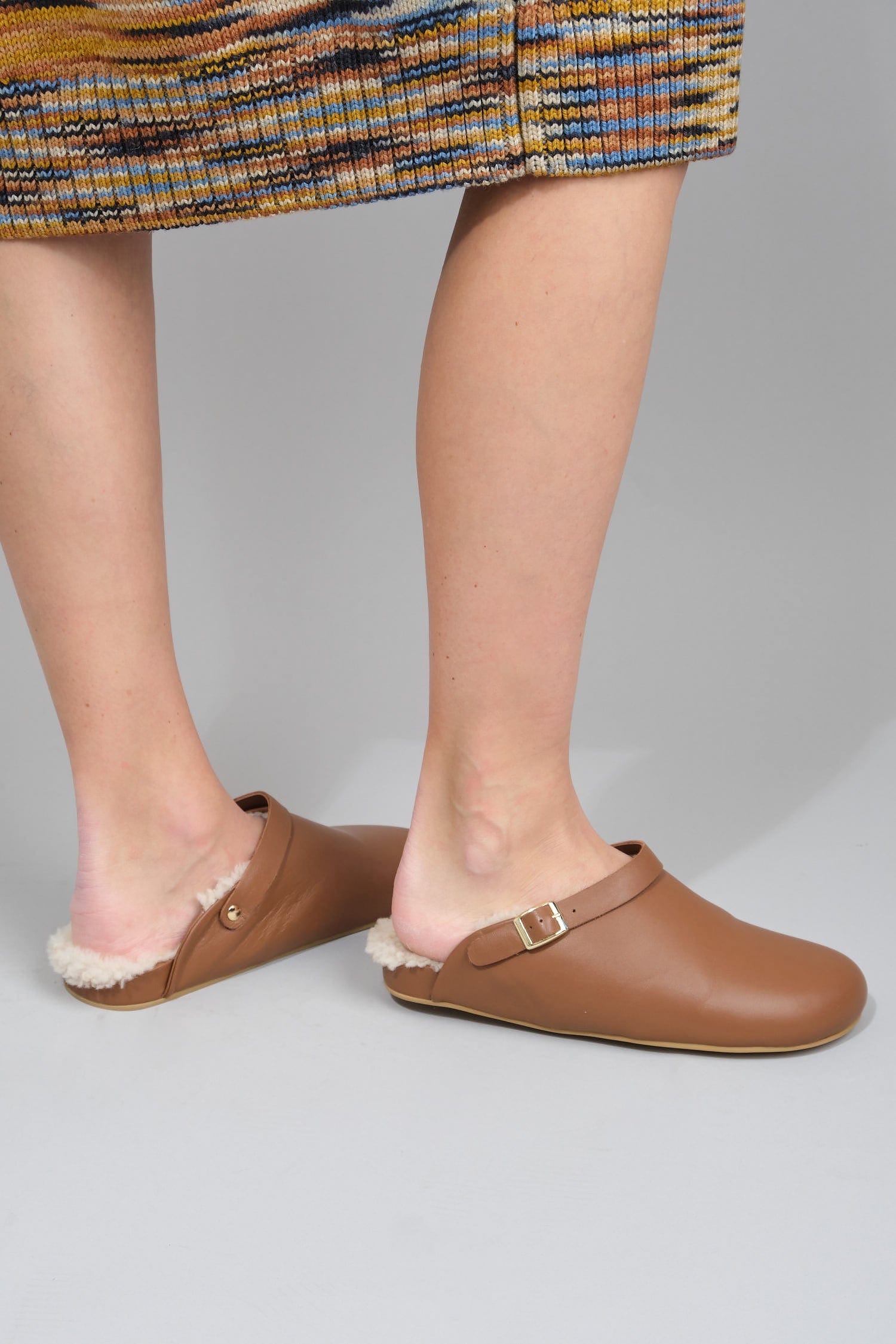 Clog with Shearling in Umber on the body