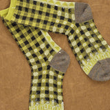 Kapital Accessories Socks and Tights 144 Yarns Gingham Check See-Through Socks in Light Green
