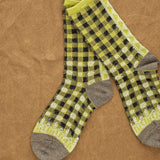 Kapital Accessories Socks and Tights 144 Yarns Gingham Check See-Through Socks in Light Green