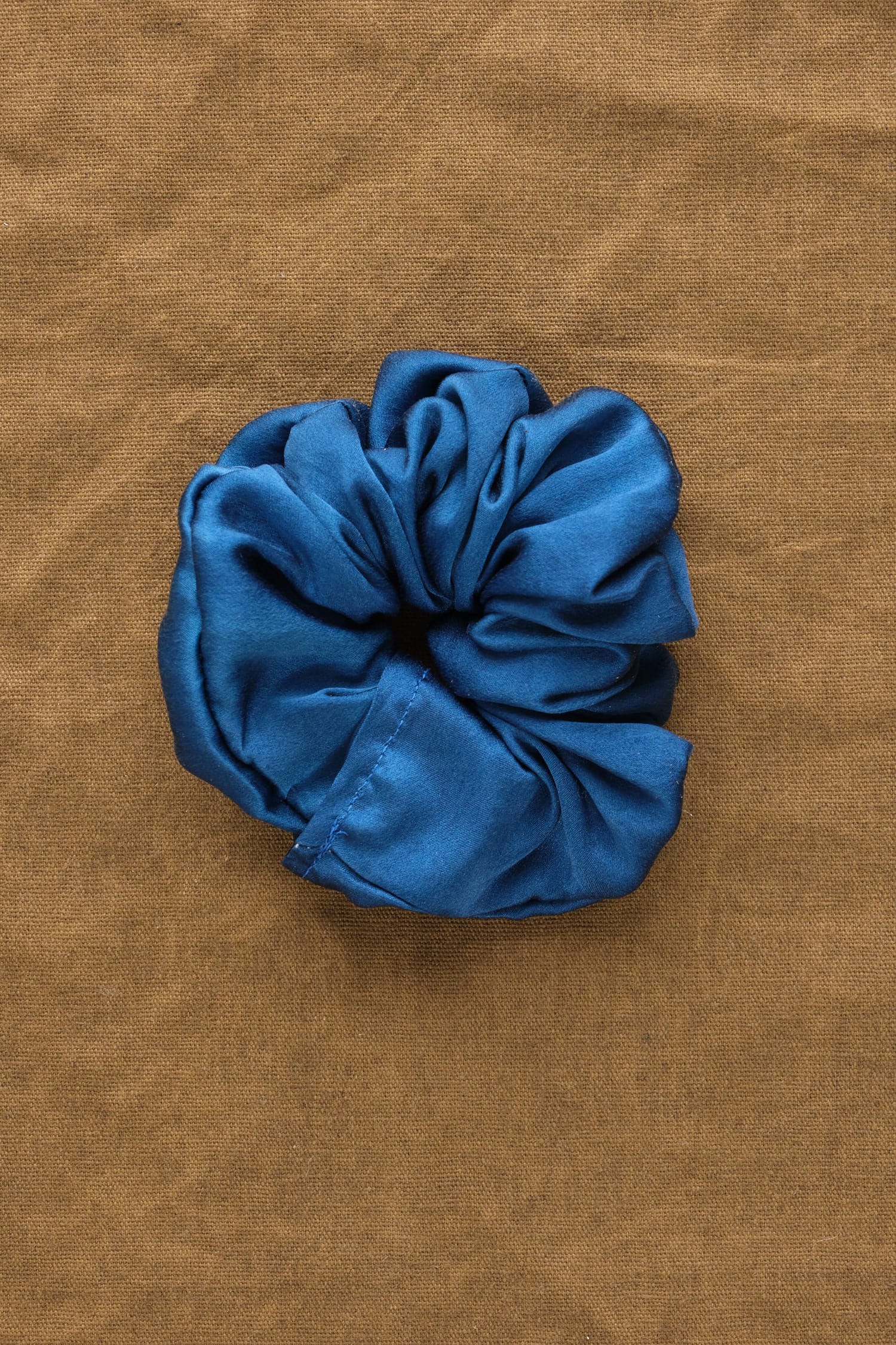 Small Silk Scrunchie in indigo flat