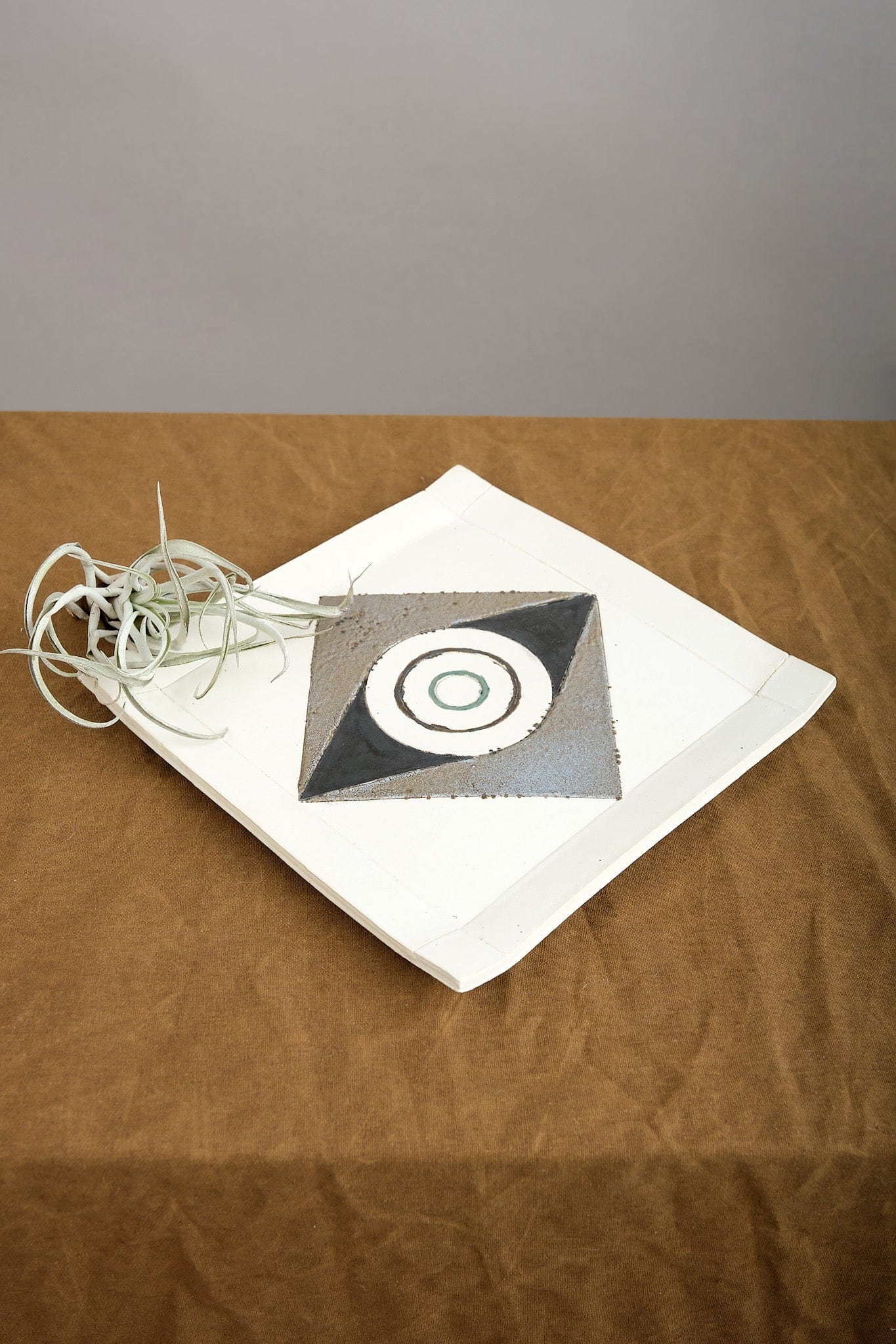 Matthew Ward Studio Art Ceramics Footed Mask Platter White