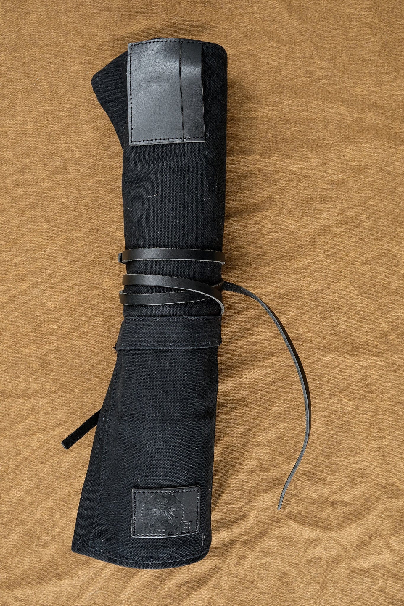 Mi Cocina Home Kitchen Utensils Knife Roll Black Canvas and Latigo Leather