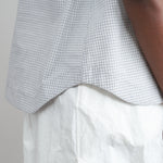 Side slit on Poplin Frill Collar Sleeveless Shirt in Grey Check