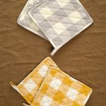 Farmhouse Pottery Home Kitchen Trivets Farmer's Gingham Potholders Ochre
