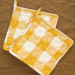 Farmhouse Pottery Home Kitchen Trivets Farmer's Gingham Potholders Ochre