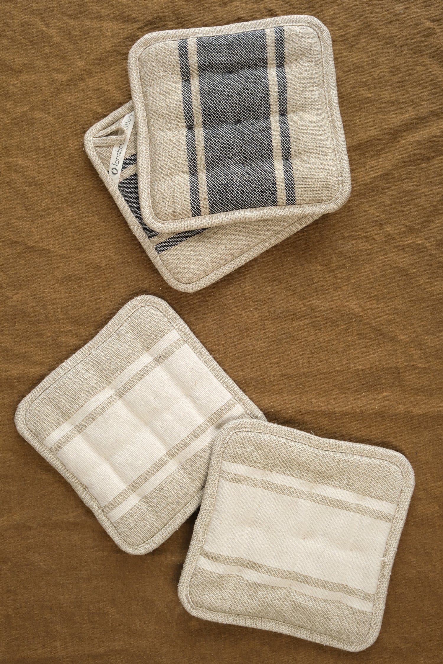 Farmhouse Pottery Home Kitchen Trivets Handloom Stripe Potholders Cream