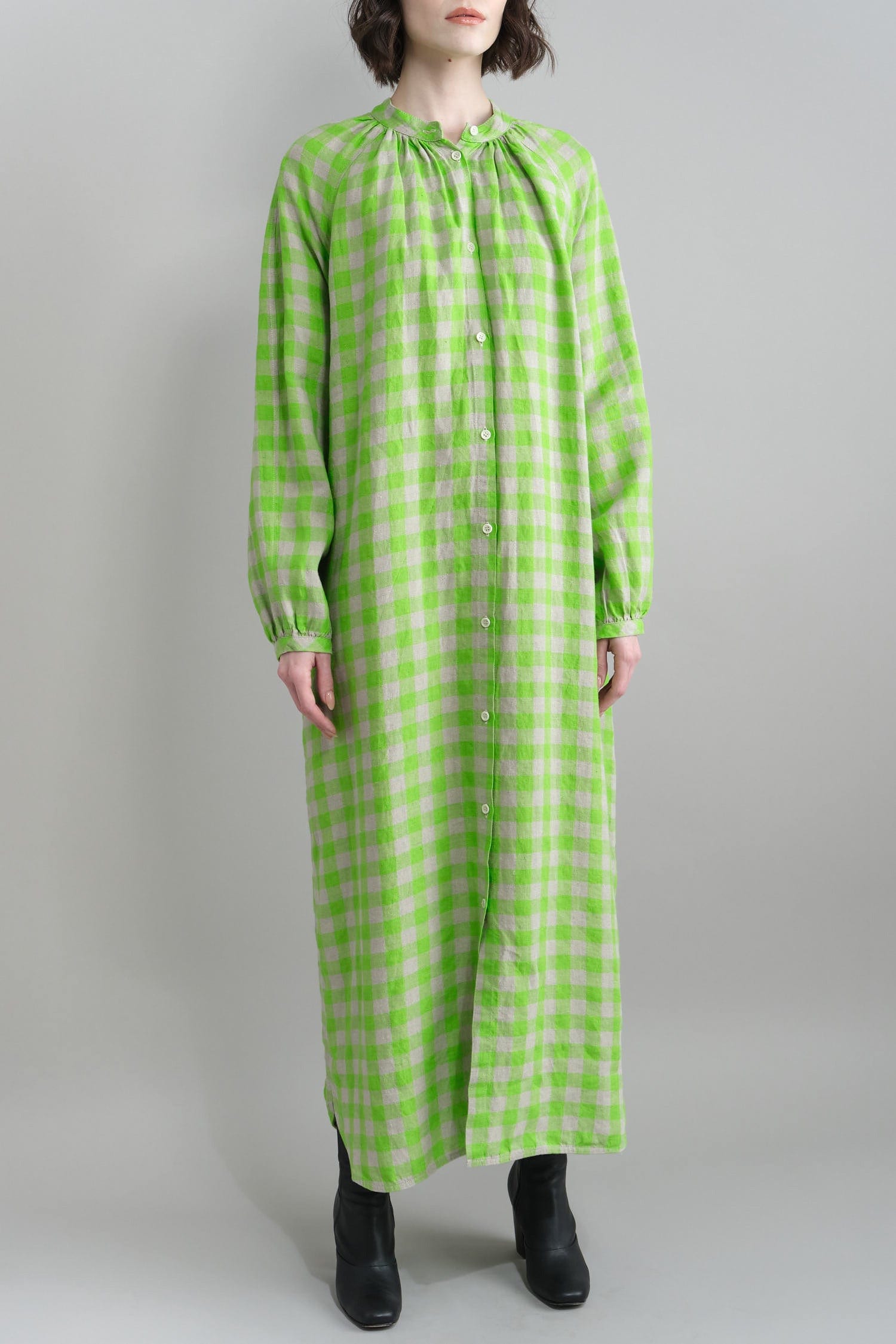 Front of Leaf Dress in Spring Green Checks