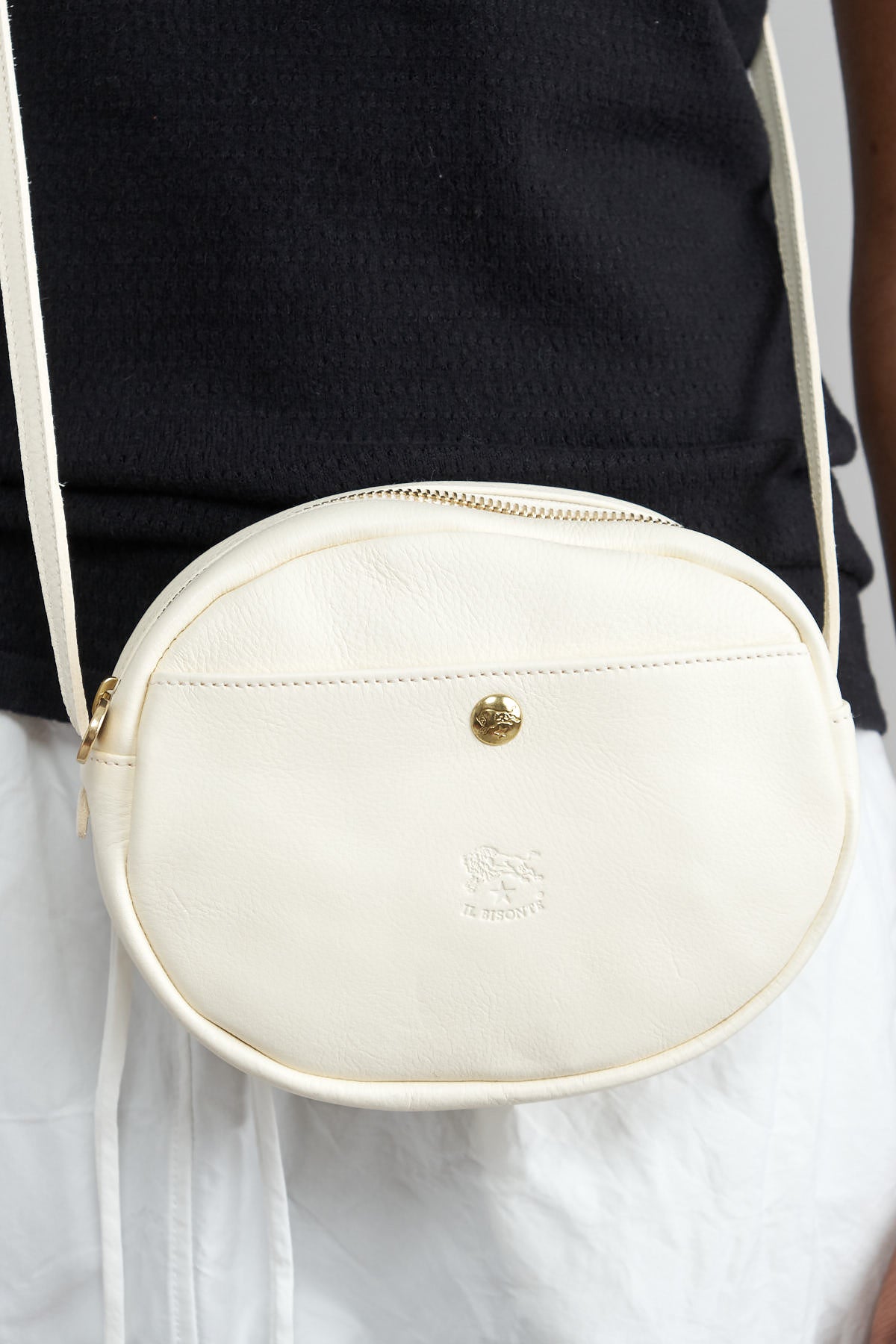 Close up of Rubino Crossbody Bag in Bianco Latte