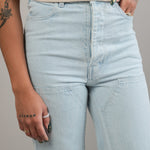 front pockets on Patchfront Handy Pants in Pale Blue