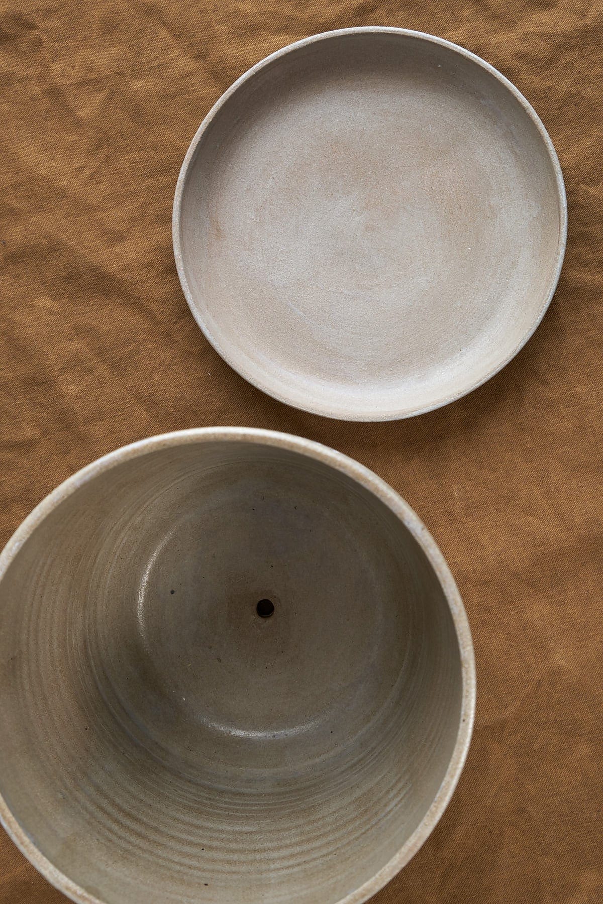 Kati Von Lehman Home Planters Etched Flowerpot Brown Stoneware/Eggshell / 7" D X 6.25" H