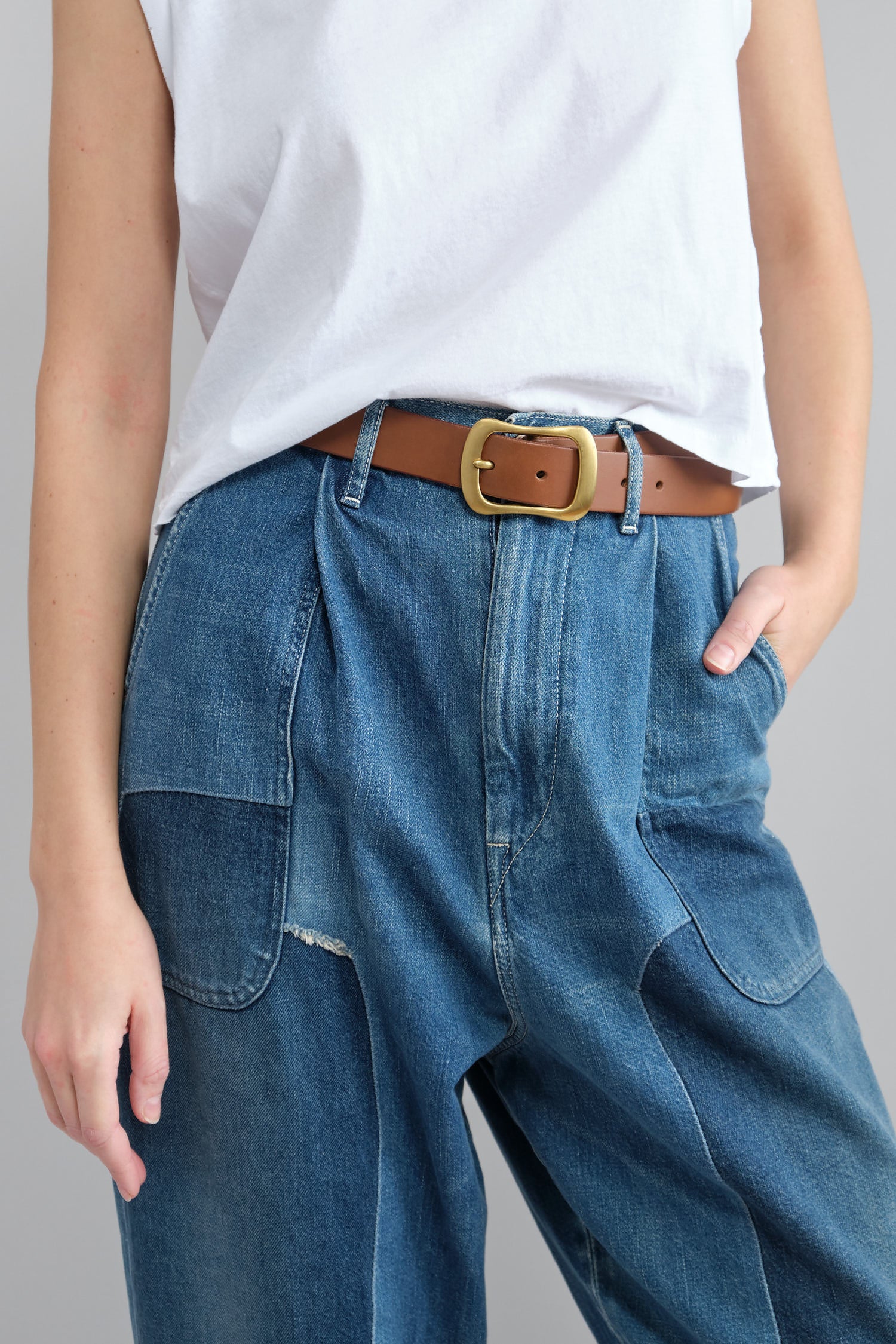 No. 8 Belt in Tan on the body