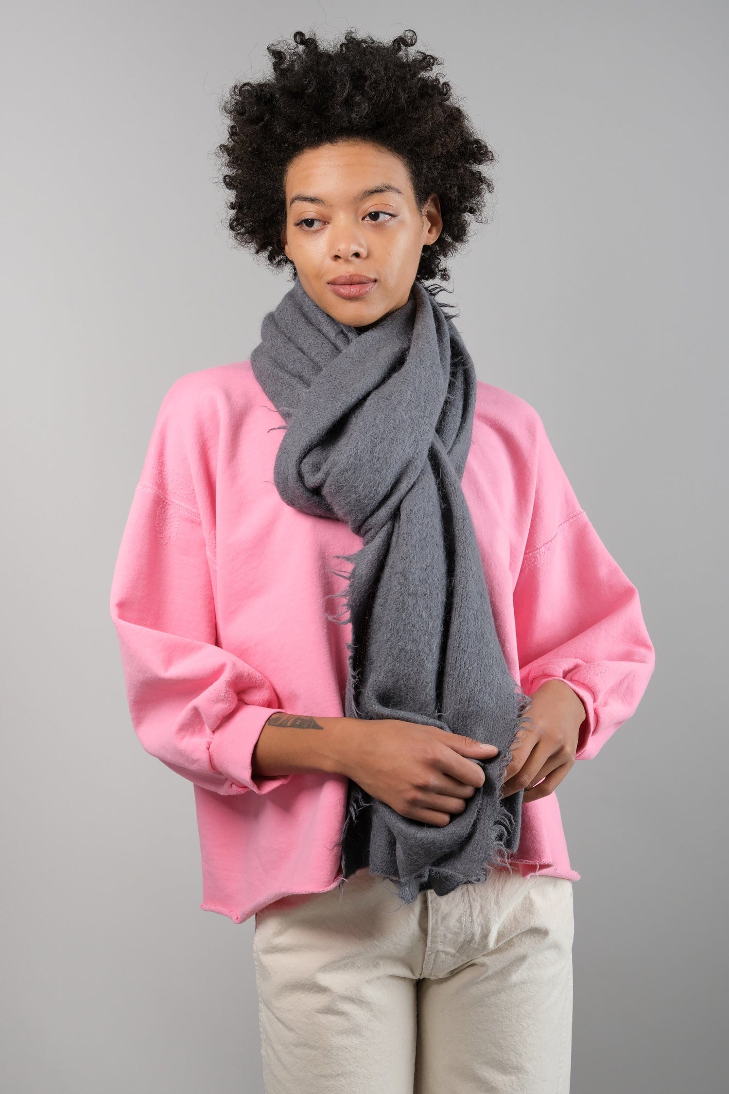 Suri Fringe Scarf in Steel styled