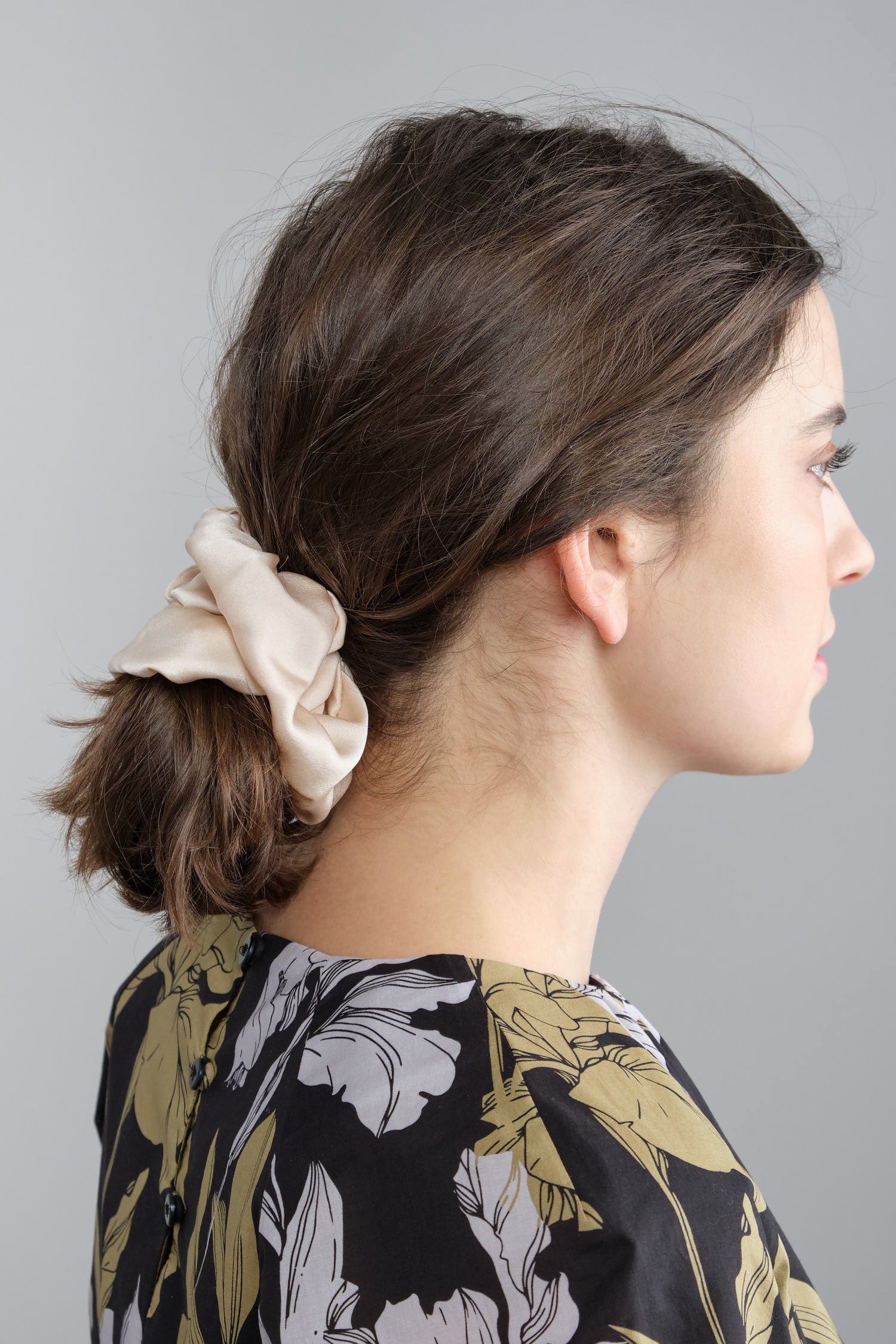 Side of Small Silk Scrunchie in buckeye