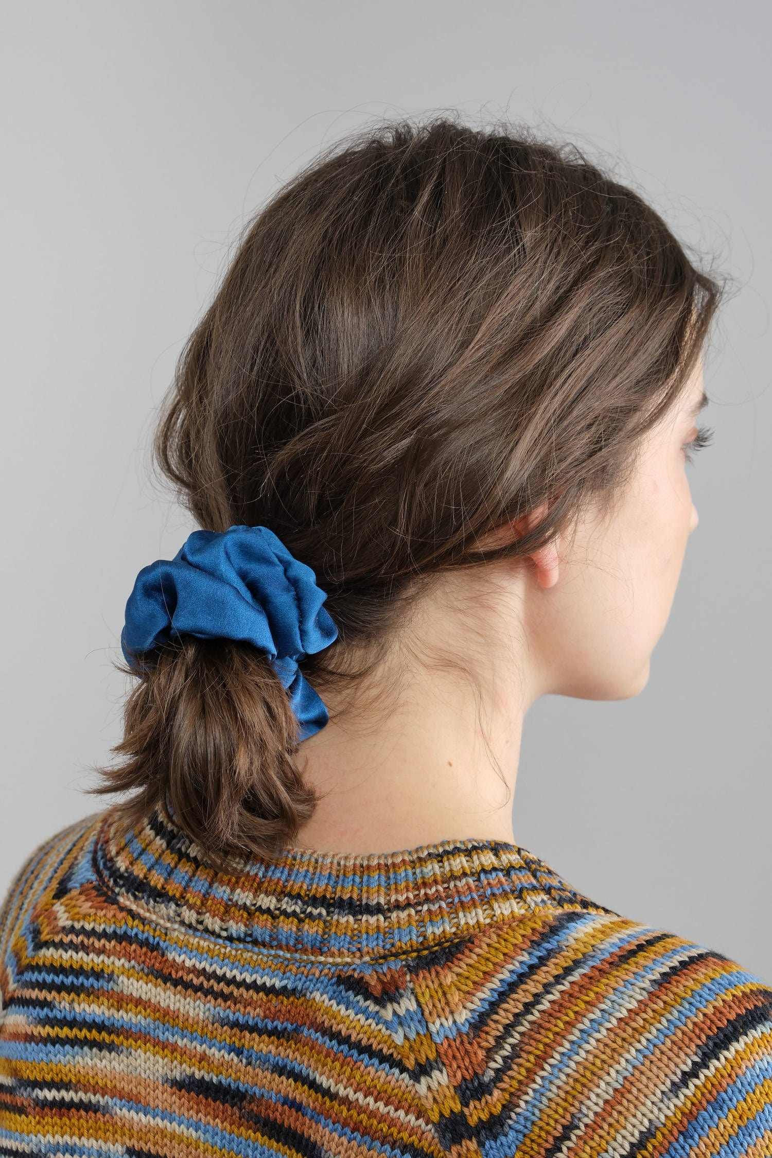Small Silk Scrunchie in indigo