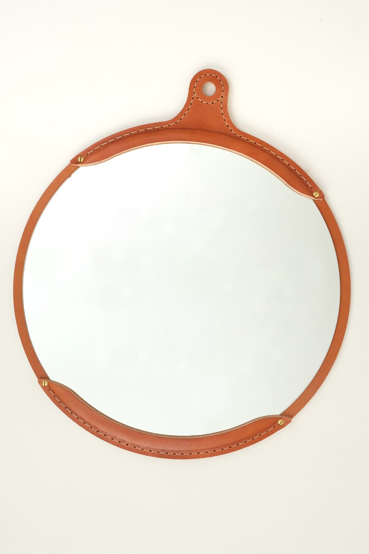 Lostine Home Bath Accessories Fairmount Round Mirror Leather / 15" D x 17.25" H