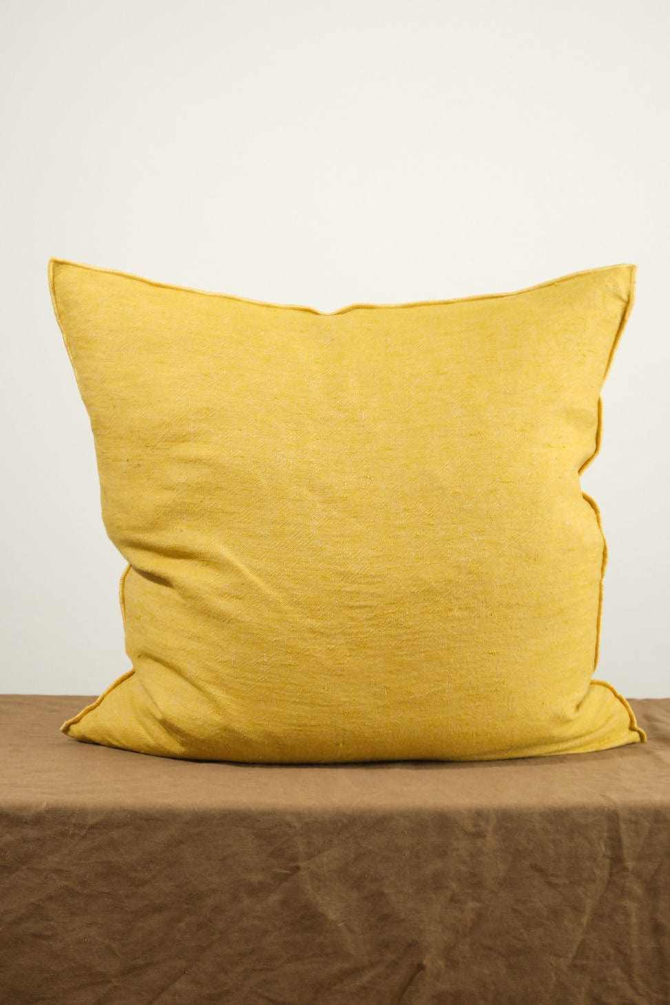 Maison De Vacances Home Pillows 26" X 26" Crumpled Washed Linen Vice Versa Cushion in Ocre Ocre/Givre / 26" X 26"