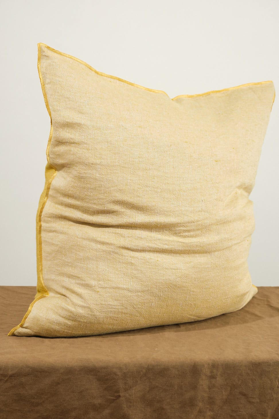 Maison De Vacances Home Pillows 26" X 26" Crumpled Washed Linen Vice Versa Cushion in Ocre Ocre/Givre / 26" X 26"