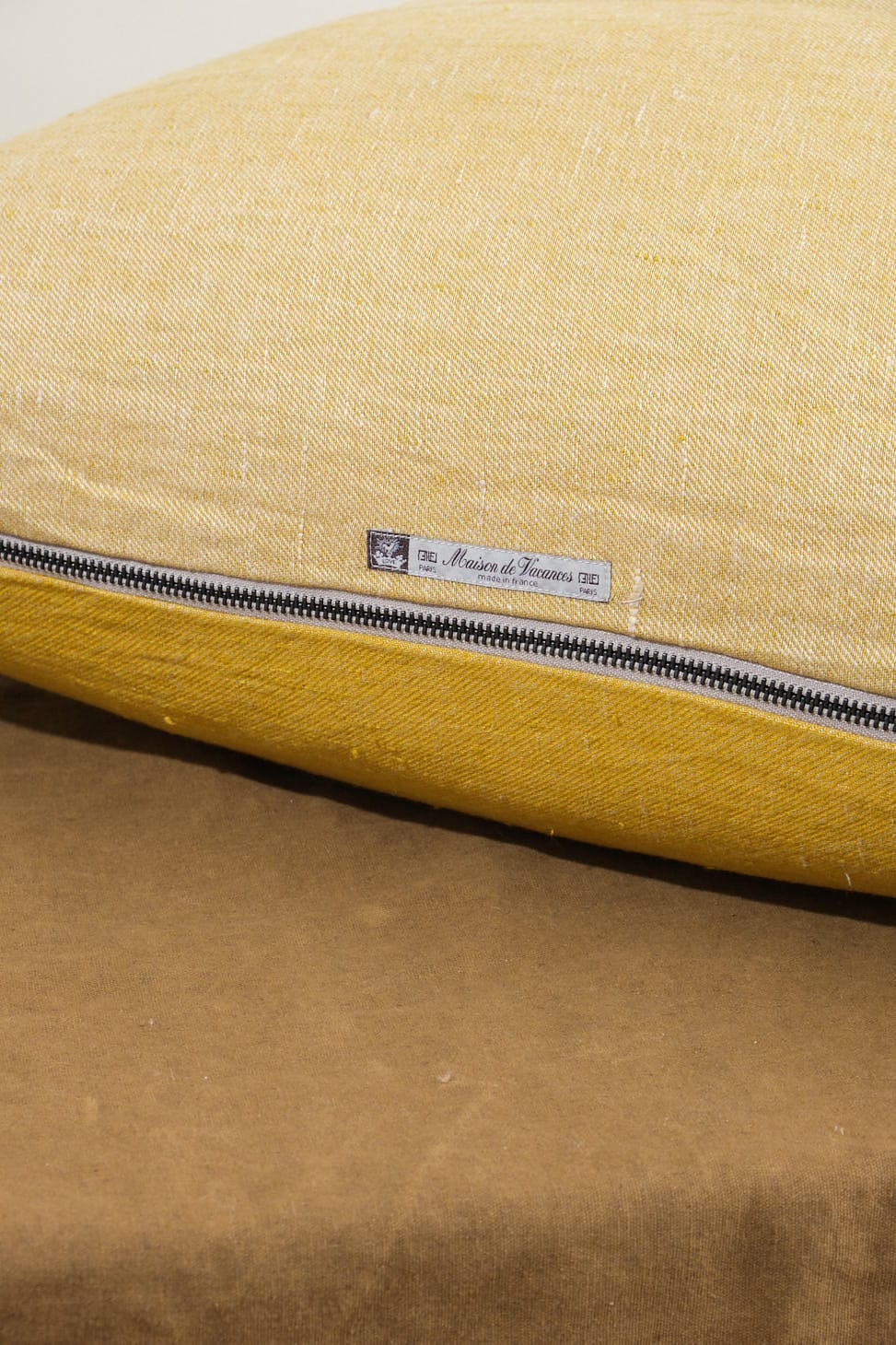 Maison De Vacances Home Pillows 26" X 26" Crumpled Washed Linen Vice Versa Cushion in Ocre Ocre/Givre / 26" X 26"